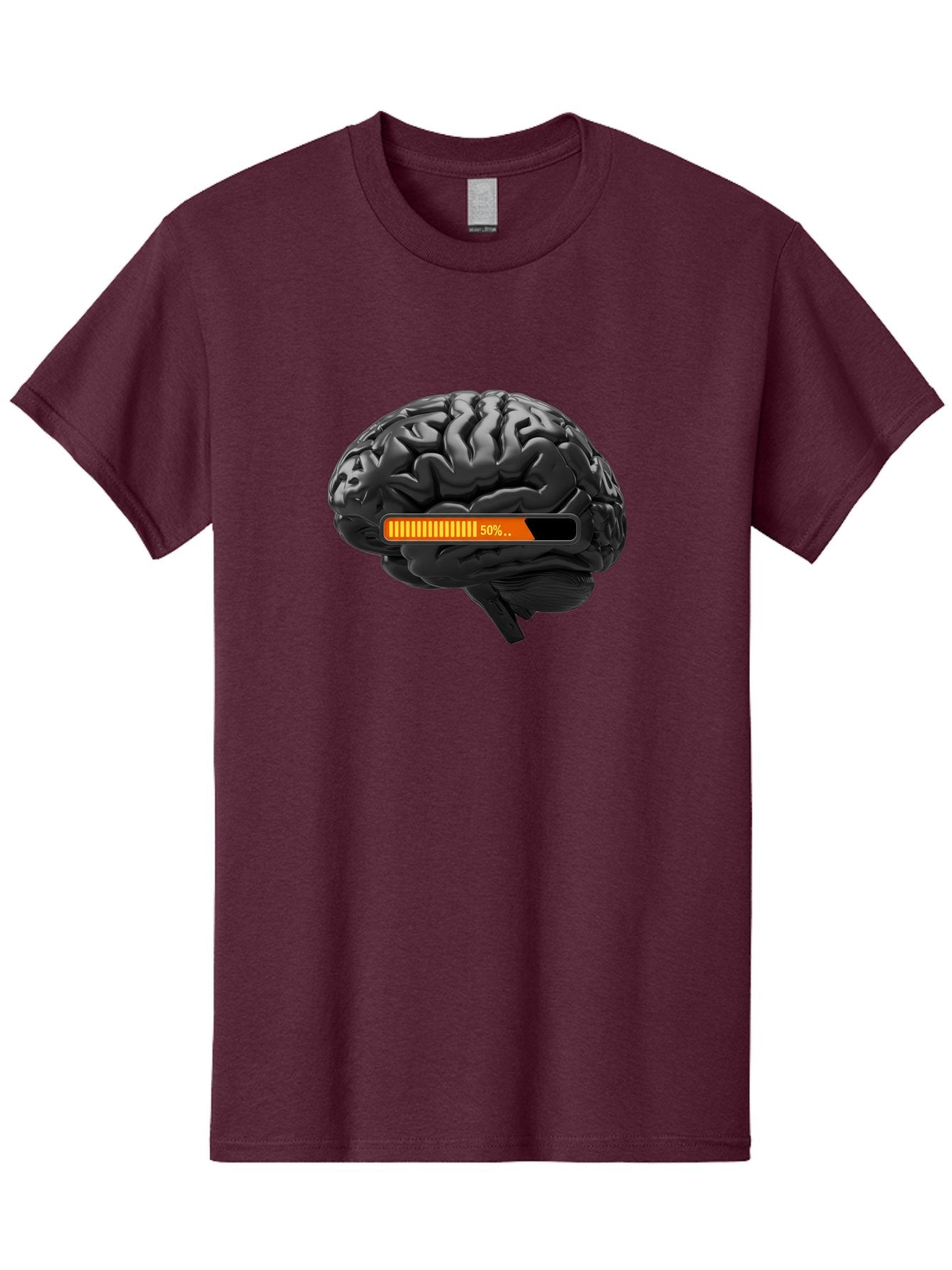 Brain-50 Men'S Graphic Tee, 100% Cotton, Comfortable Casual Summer Wear, Machine Washable, Human Brain, 50% Charged, Battery Icon, Progress Bar, Cognitive Function, Mental Capacity, Intelligence, Knowledge Baa202 15