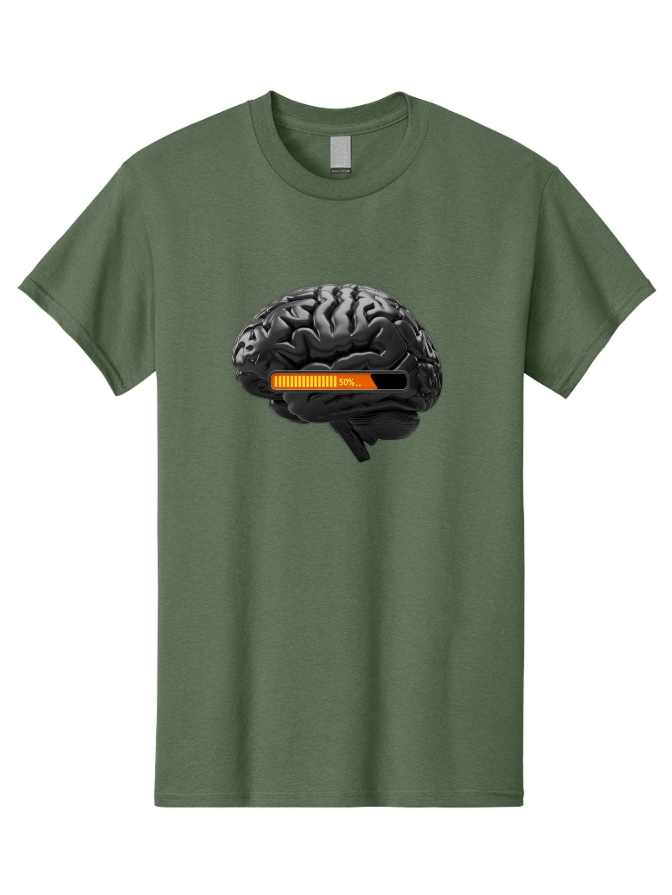 Brain-50 Men'S Graphic Tee, 100% Cotton, Comfortable Casual Summer Wear, Machine Washable, Human Brain, 50% Charged, Battery Icon, Progress Bar, Cognitive Function, Mental Capacity, Intelligence, Knowledge Baa202 12
