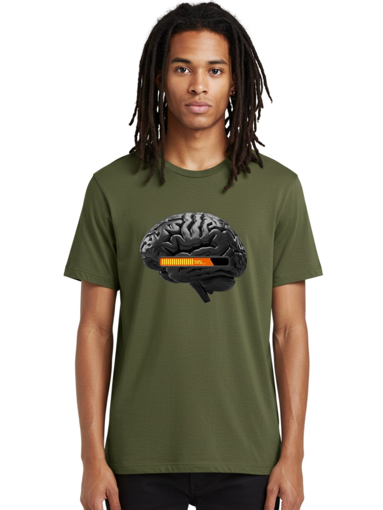 Brain-50 Men'S Graphic Tee, 100% Cotton, Comfortable Casual Summer Wear, Machine Washable, Human Brain, 50% Charged, Battery Icon, Progress Bar, Cognitive Function, Mental Capacity, Intelligence, Knowledge Baa202 28