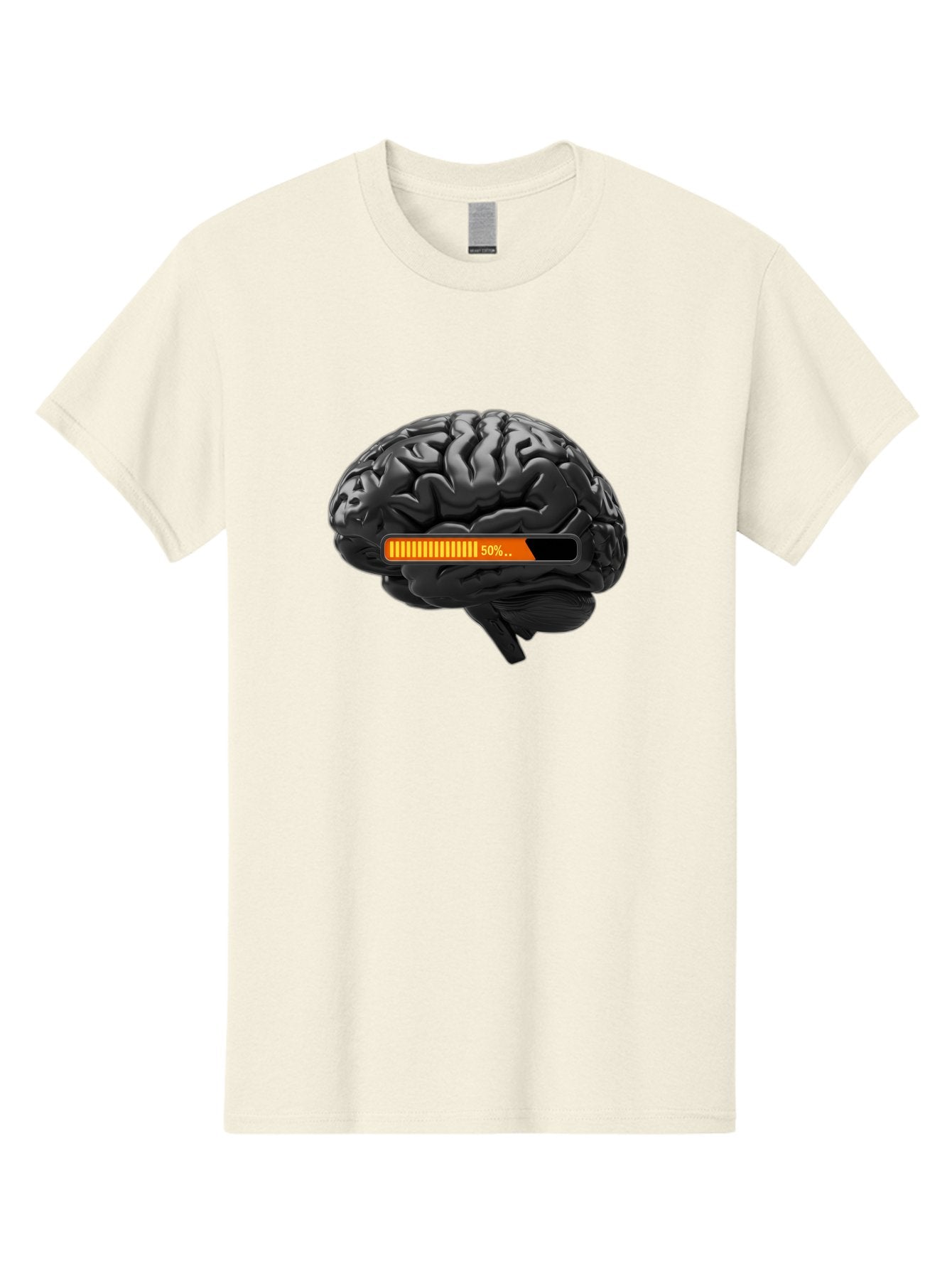 Brain-50 Men'S Graphic Tee, 100% Cotton, Comfortable Casual Summer Wear, Machine Washable, Human Brain, 50% Charged, Battery Icon, Progress Bar, Cognitive Function, Mental Capacity, Intelligence, Knowledge Baa202 5