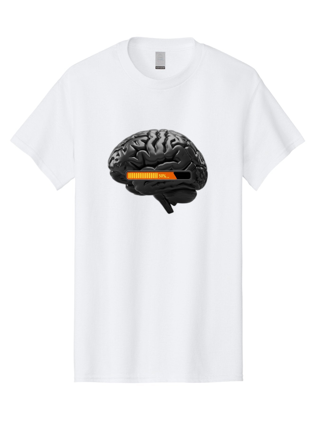 Brain-50 Men'S Graphic Tee, 100% Cotton, Comfortable Casual Summer Wear, Machine Washable, Human Brain, 50% Charged, Battery Icon, Progress Bar, Cognitive Function, Mental Capacity, Intelligence, Knowledge Baa202