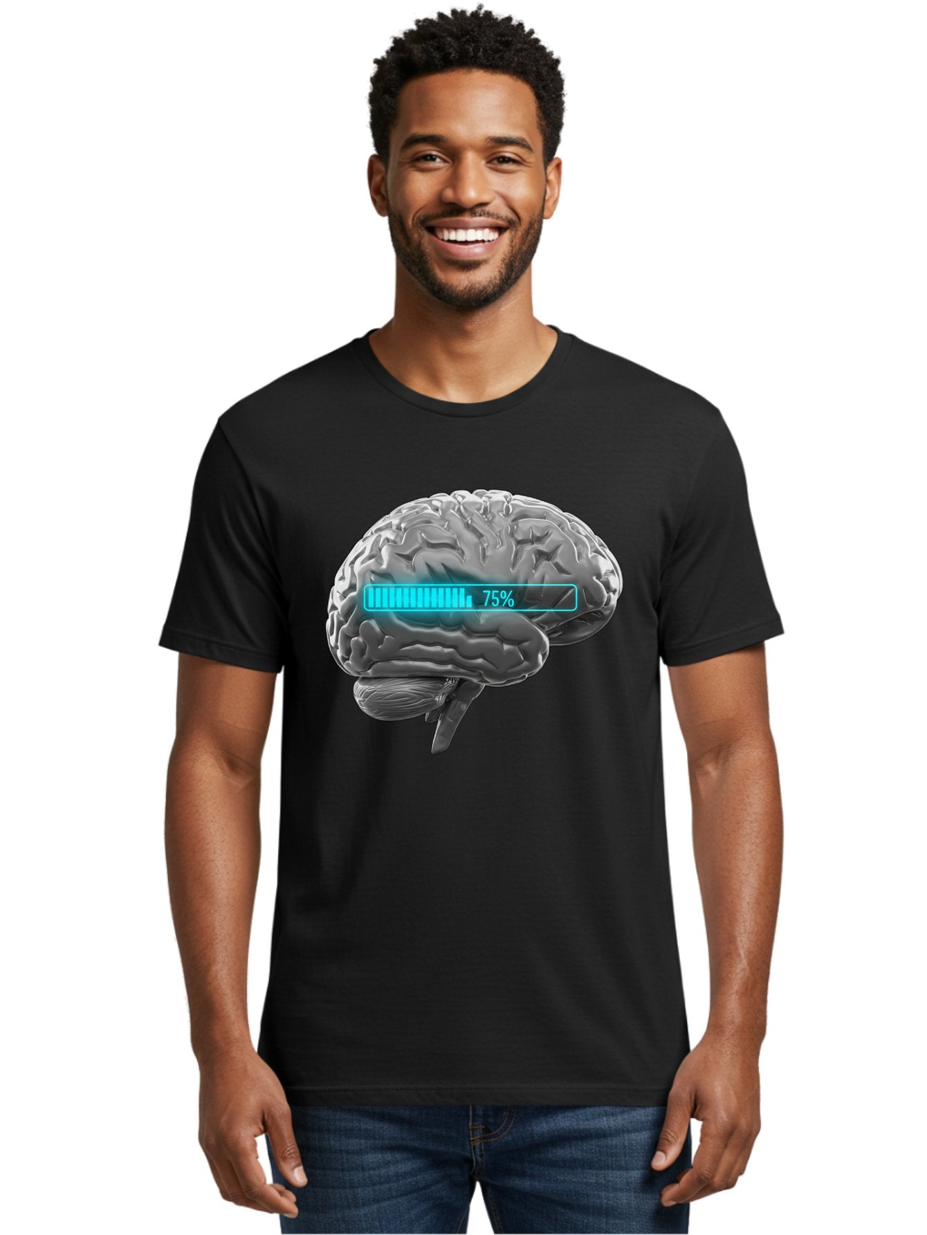 Brain-75 Men'S Graphic Tee, 100% Cotton, Comfortable Casual Summer Wear, Machine Washable, Human Brain, Cognitive Function, Mental Capacity, Brain Activity, Neurological Health, Mental Performance, 75% Battery, Brain Power Baa203 16