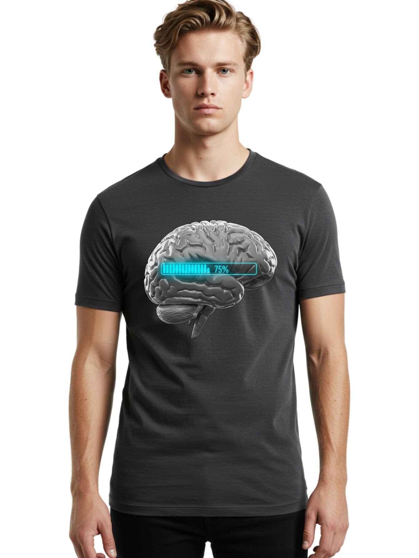 Brain-75 Men'S Graphic Tee, 100% Cotton, Comfortable Casual Summer Wear, Machine Washable, Human Brain, Cognitive Function, Mental Capacity, Brain Activity, Neurological Health, Mental Performance, 75% Battery, Brain Power Baa203 21