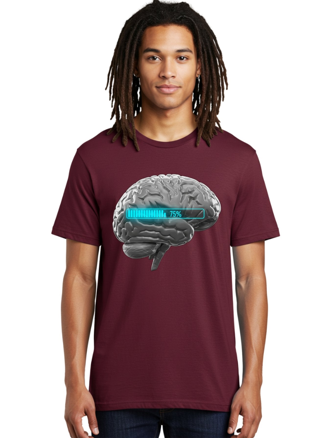 Brain-75 Men'S Graphic Tee, 100% Cotton, Comfortable Casual Summer Wear, Machine Washable, Human Brain, Cognitive Function, Mental Capacity, Brain Activity, Neurological Health, Mental Performance, 75% Battery, Brain Power Baa203 20