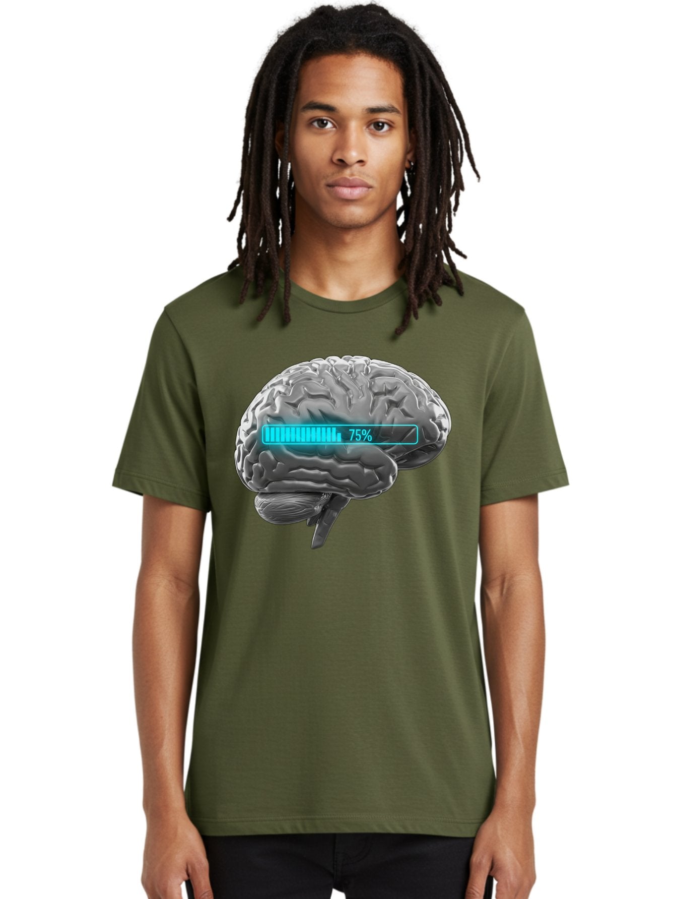 Brain-75 Men'S Graphic Tee, 100% Cotton, Comfortable Casual Summer Wear, Machine Washable, Human Brain, Cognitive Function, Mental Capacity, Brain Activity, Neurological Health, Mental Performance, 75% Battery, Brain Power Baa203 19