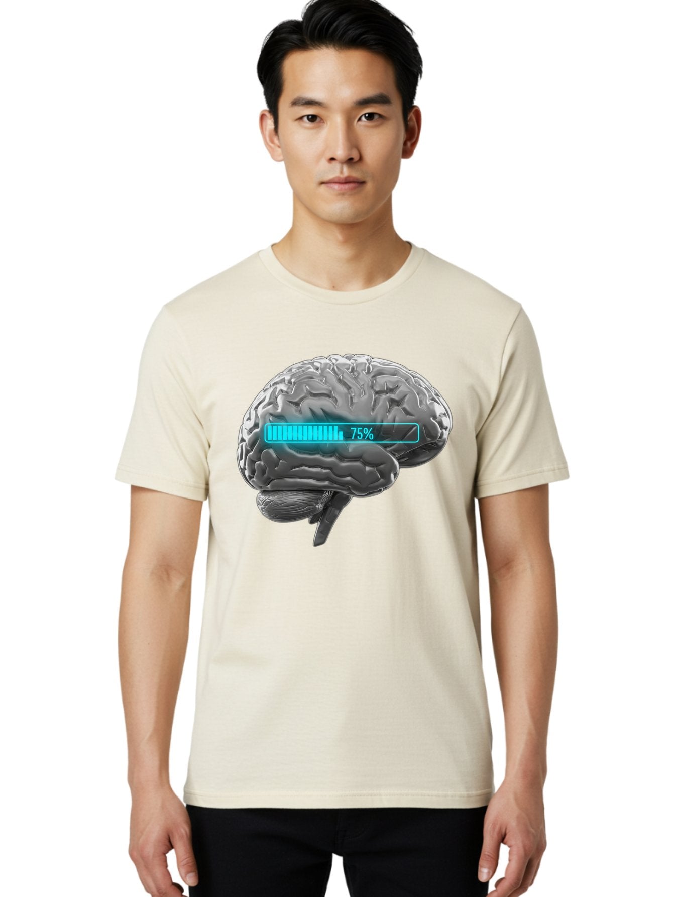 Brain-75 Men'S Graphic Tee, 100% Cotton, Comfortable Casual Summer Wear, Machine Washable, Human Brain, Cognitive Function, Mental Capacity, Brain Activity, Neurological Health, Mental Performance, 75% Battery, Brain Power Baa203 26