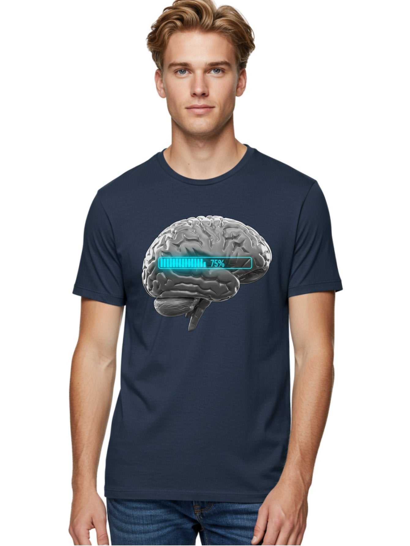 Brain-75 Men'S Graphic Tee, 100% Cotton, Comfortable Casual Summer Wear, Machine Washable, Human Brain, Cognitive Function, Mental Capacity, Brain Activity, Neurological Health, Mental Performance, 75% Battery, Brain Power Baa203 27