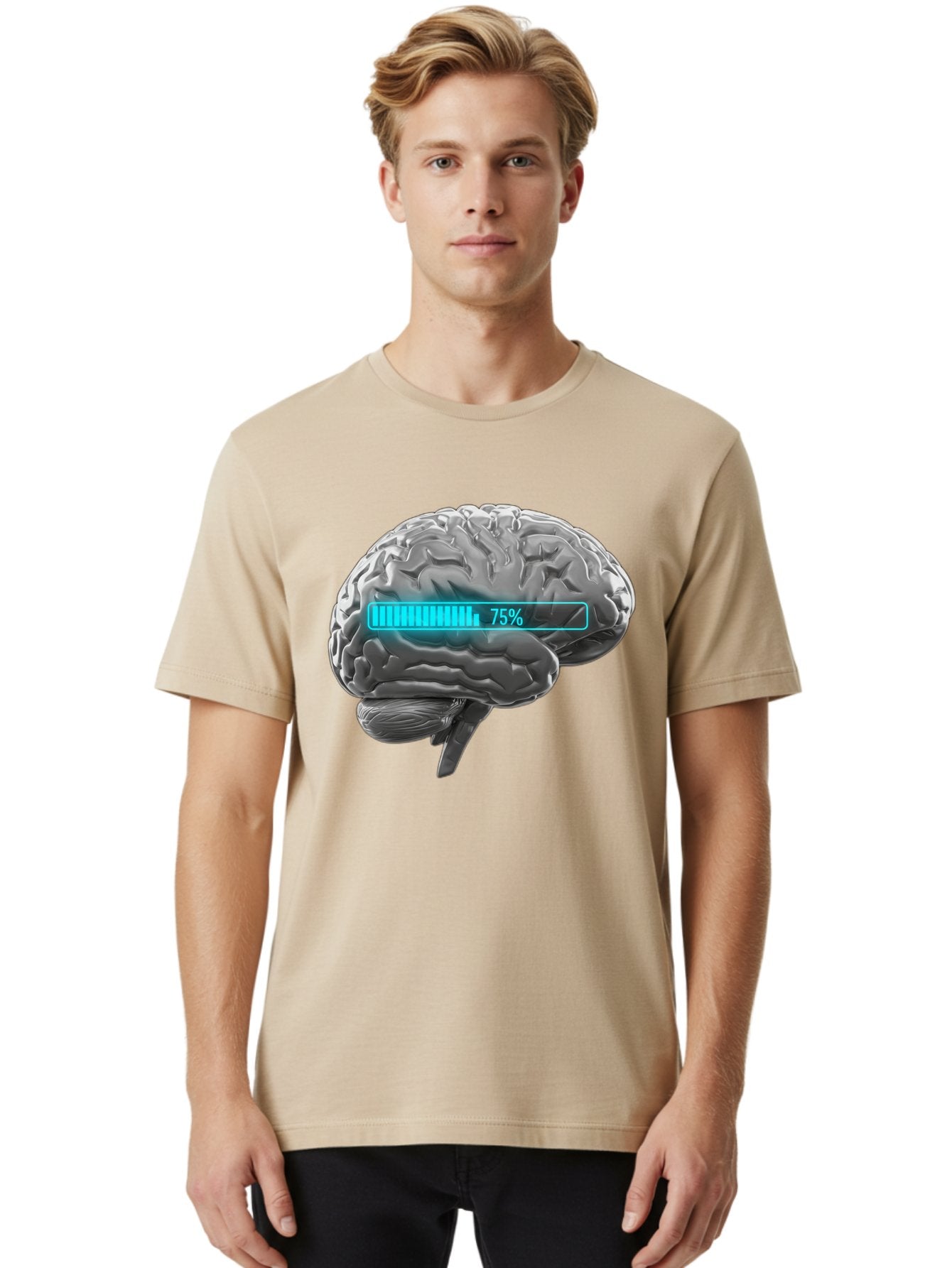 Brain-75 Men'S Graphic Tee, 100% Cotton, Comfortable Casual Summer Wear, Machine Washable, Human Brain, Cognitive Function, Mental Capacity, Brain Activity, Neurological Health, Mental Performance, 75% Battery, Brain Power Baa203 30
