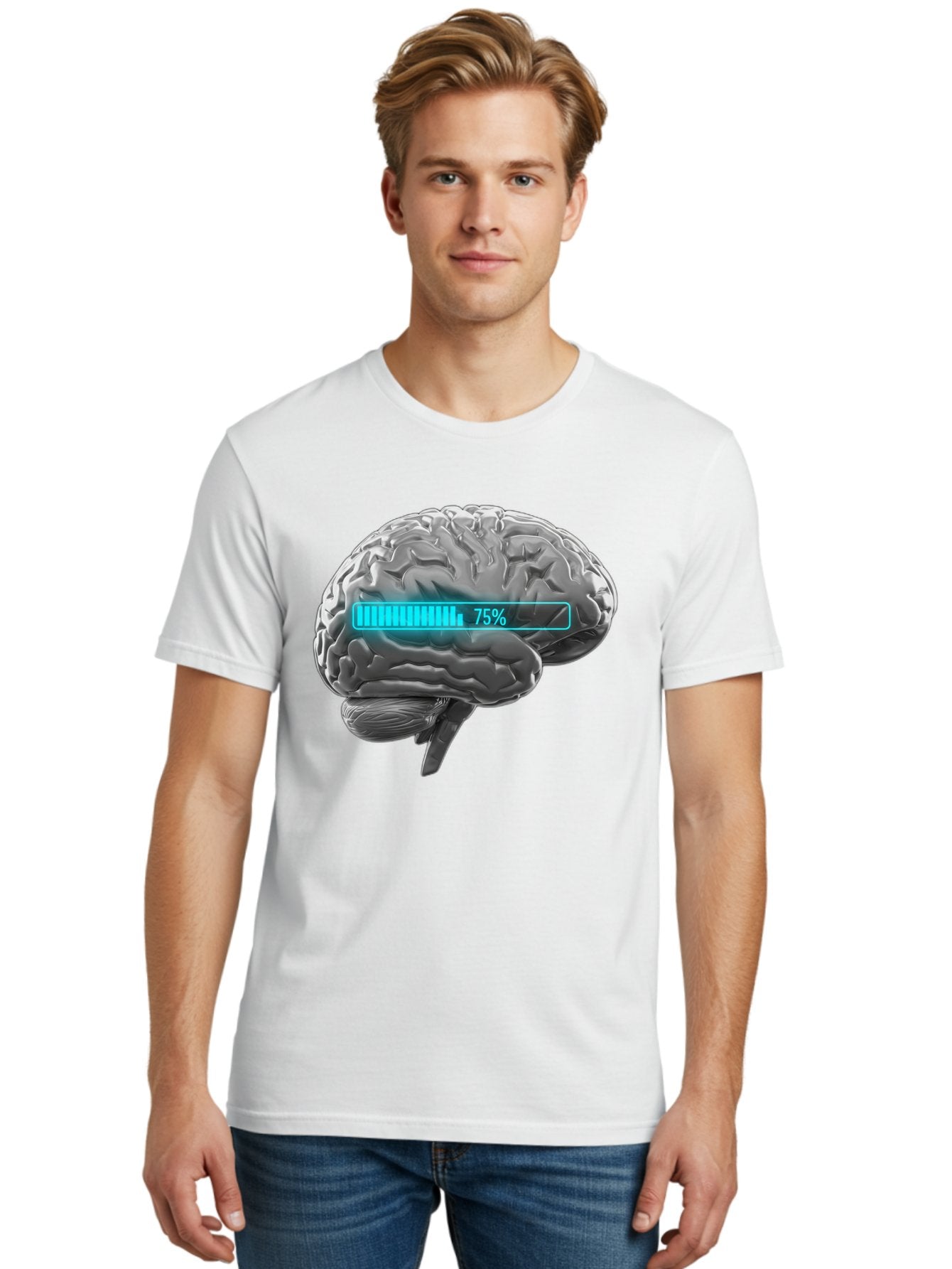 Brain-75 Men'S Graphic Tee, 100% Cotton, Comfortable Casual Summer Wear, Machine Washable, Human Brain, Cognitive Function, Mental Capacity, Brain Activity, Neurological Health, Mental Performance, 75% Battery, Brain Power Baa203 25