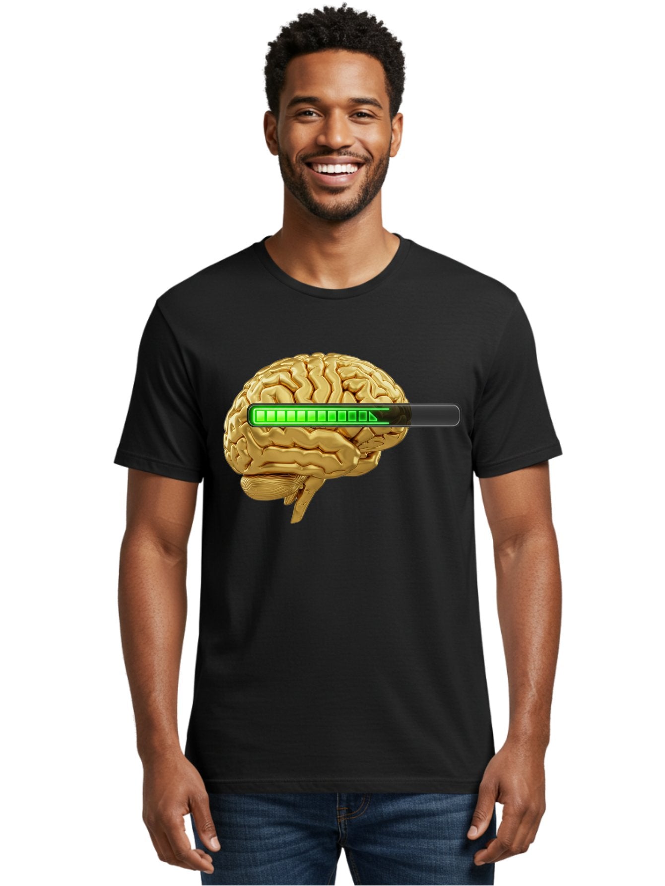 Brain-Battery Men'S Graphic Tee, 100% Cotton, Comfortable Casual Summer Wear, Machine Washable, Human Brain, Charging Battery, Digital Illustration, Green Battery Bar, Cognitive Enhancement, Brain Power, Neuroscience, Futuristic Concept, Baa204 27