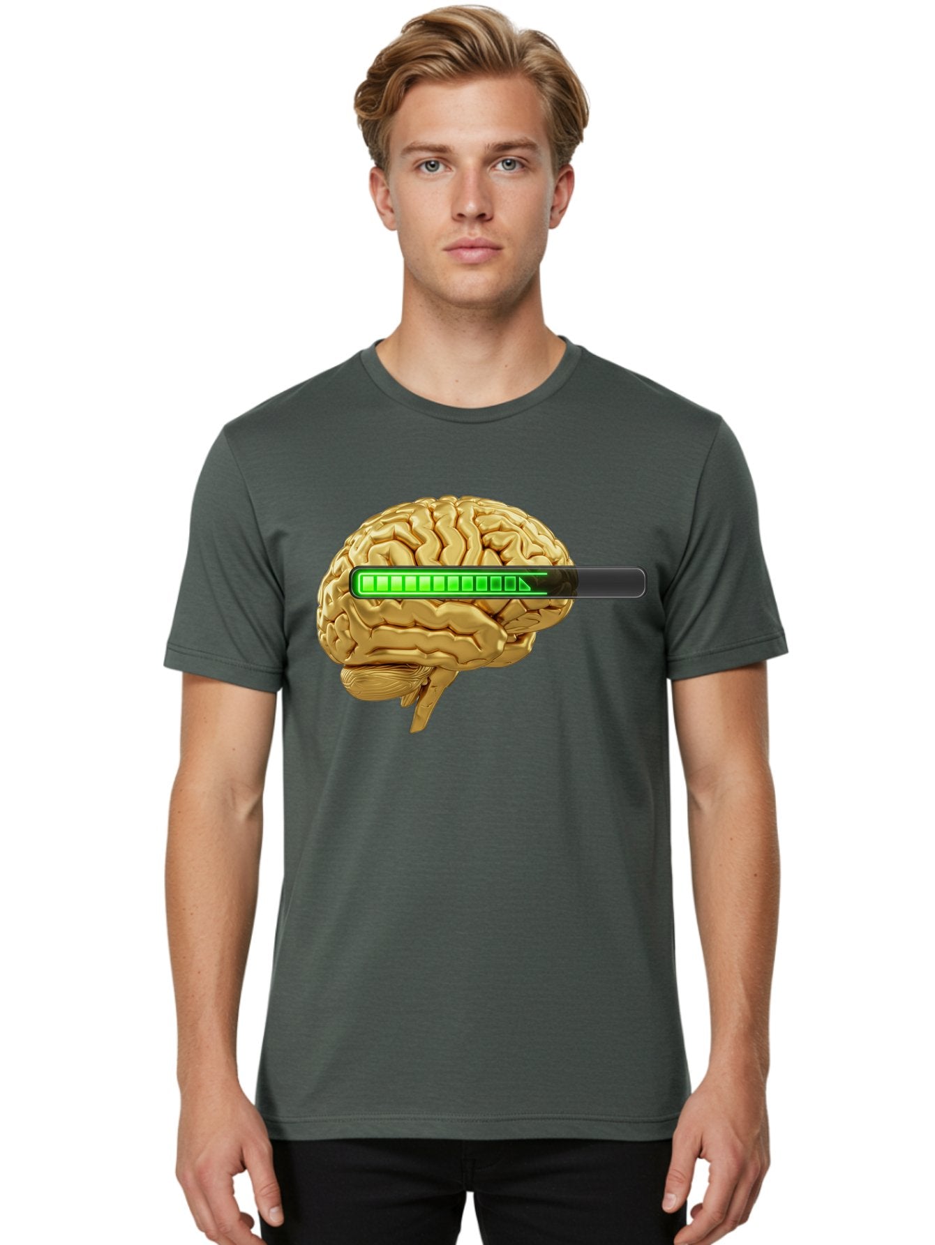 Brain-Battery Men'S Graphic Tee, 100% Cotton, Comfortable Casual Summer Wear, Machine Washable, Human Brain, Charging Battery, Digital Illustration, Green Battery Bar, Cognitive Enhancement, Brain Power, Neuroscience, Futuristic Concept, Baa204 29