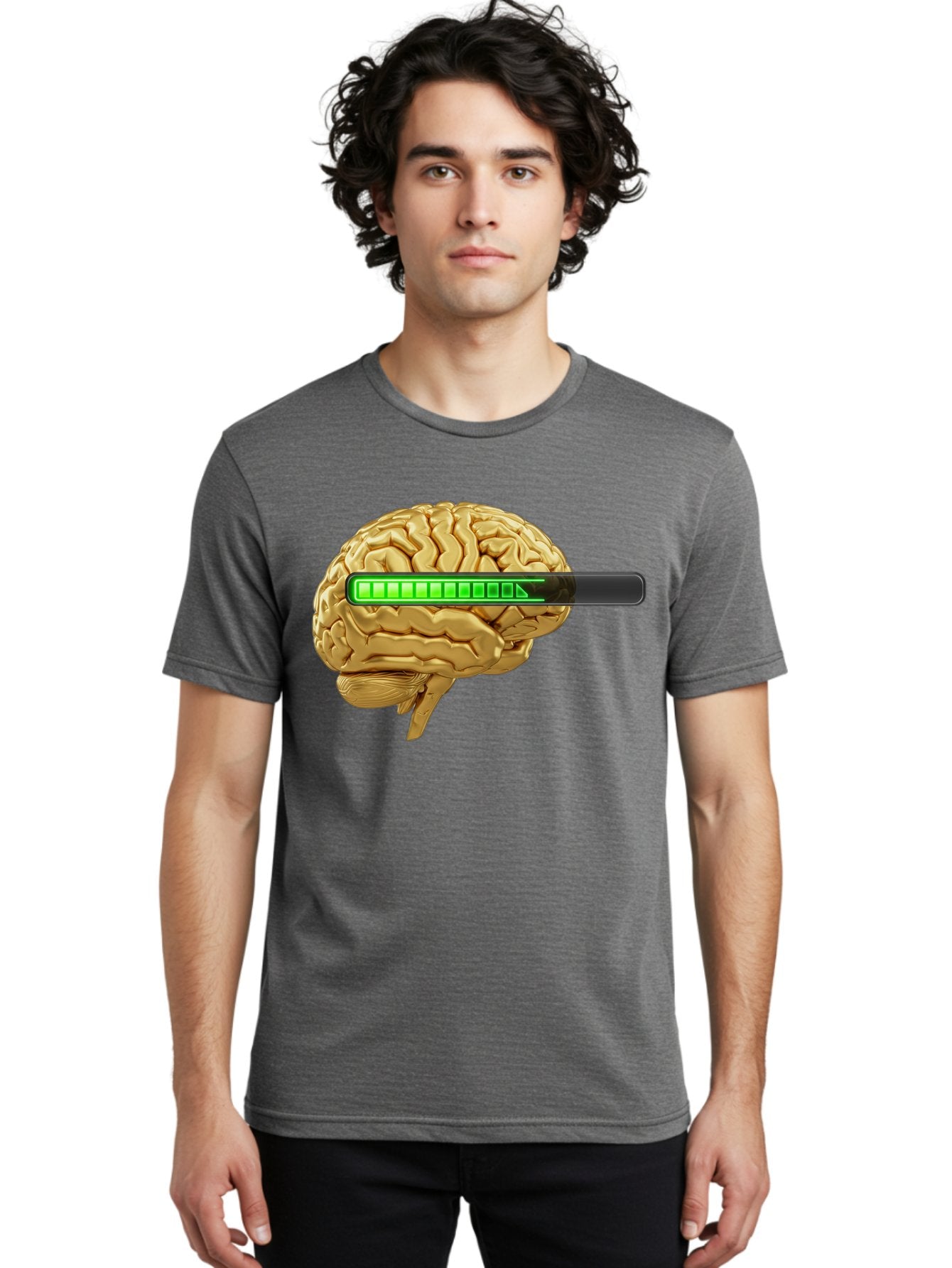 Brain-Battery Men'S Graphic Tee, 100% Cotton, Comfortable Casual Summer Wear, Machine Washable, Human Brain, Charging Battery, Digital Illustration, Green Battery Bar, Cognitive Enhancement, Brain Power, Neuroscience, Futuristic Concept, Baa204 23