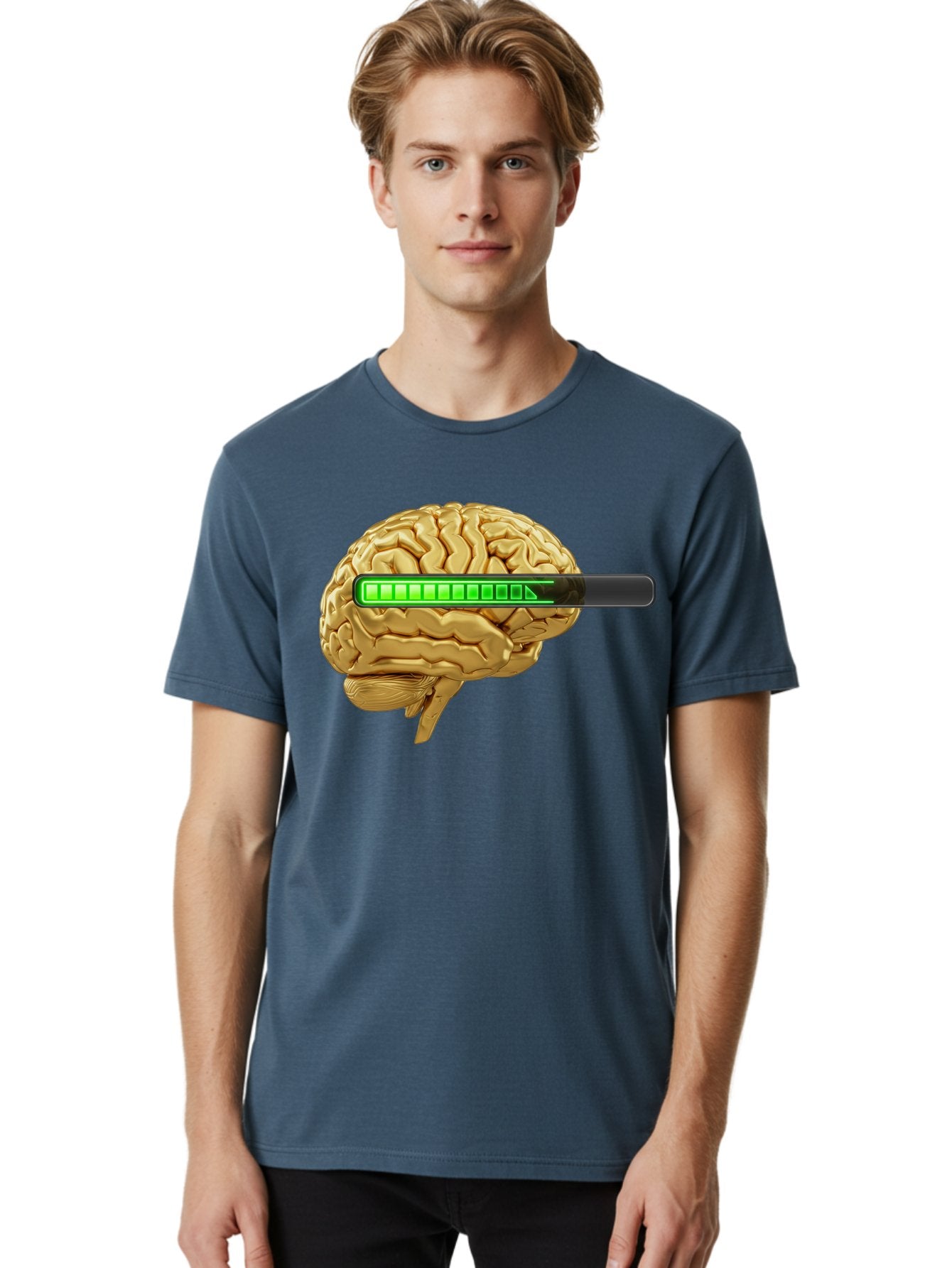 Brain-Battery Men'S Graphic Tee, 100% Cotton, Comfortable Casual Summer Wear, Machine Washable, Human Brain, Charging Battery, Digital Illustration, Green Battery Bar, Cognitive Enhancement, Brain Power, Neuroscience, Futuristic Concept, Baa204 18
