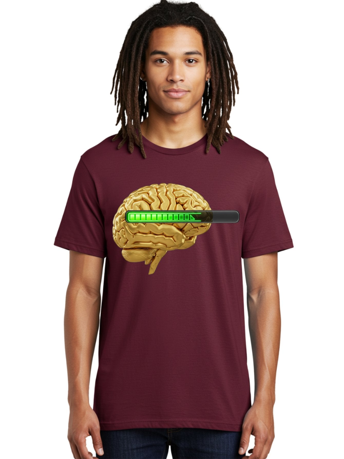 Brain-Battery Men'S Graphic Tee, 100% Cotton, Comfortable Casual Summer Wear, Machine Washable, Human Brain, Charging Battery, Digital Illustration, Green Battery Bar, Cognitive Enhancement, Brain Power, Neuroscience, Futuristic Concept, Baa204 16