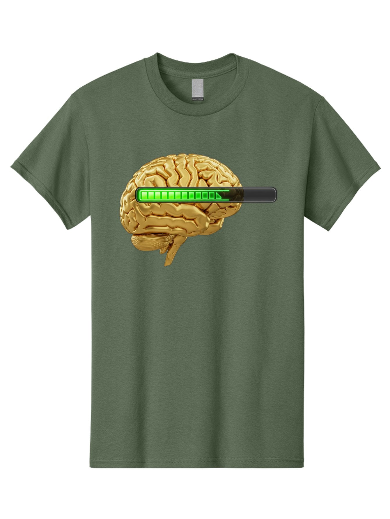 Brain-Battery Men'S Graphic Tee, 100% Cotton, Comfortable Casual Summer Wear, Machine Washable, Human Brain, Charging Battery, Digital Illustration, Green Battery Bar, Cognitive Enhancement, Brain Power, Neuroscience, Futuristic Concept, Baa204