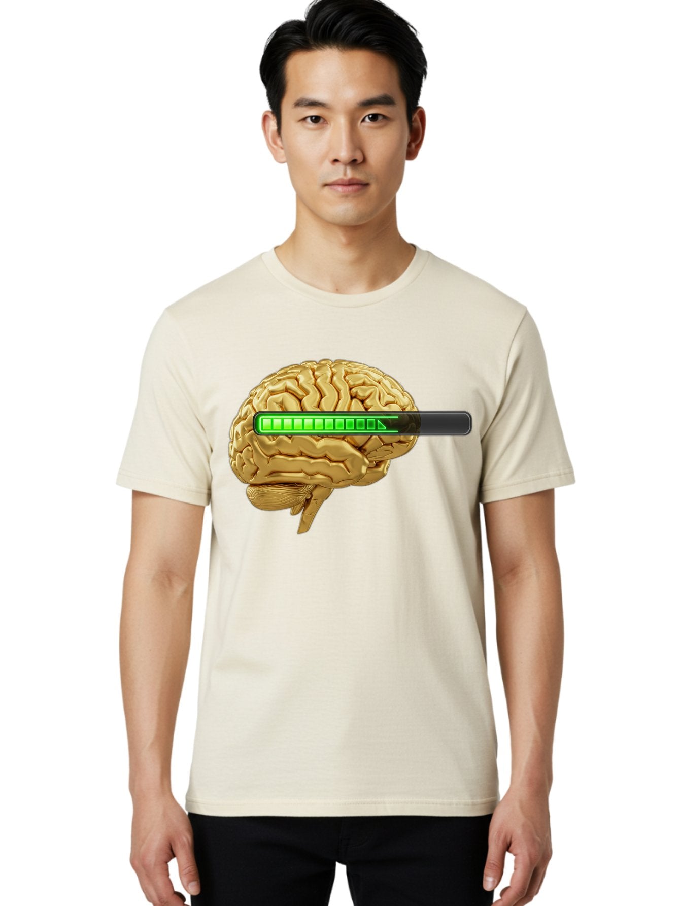 Brain-Battery Men'S Graphic Tee, 100% Cotton, Comfortable Casual Summer Wear, Machine Washable, Human Brain, Charging Battery, Digital Illustration, Green Battery Bar, Cognitive Enhancement, Brain Power, Neuroscience, Futuristic Concept, Baa204 17