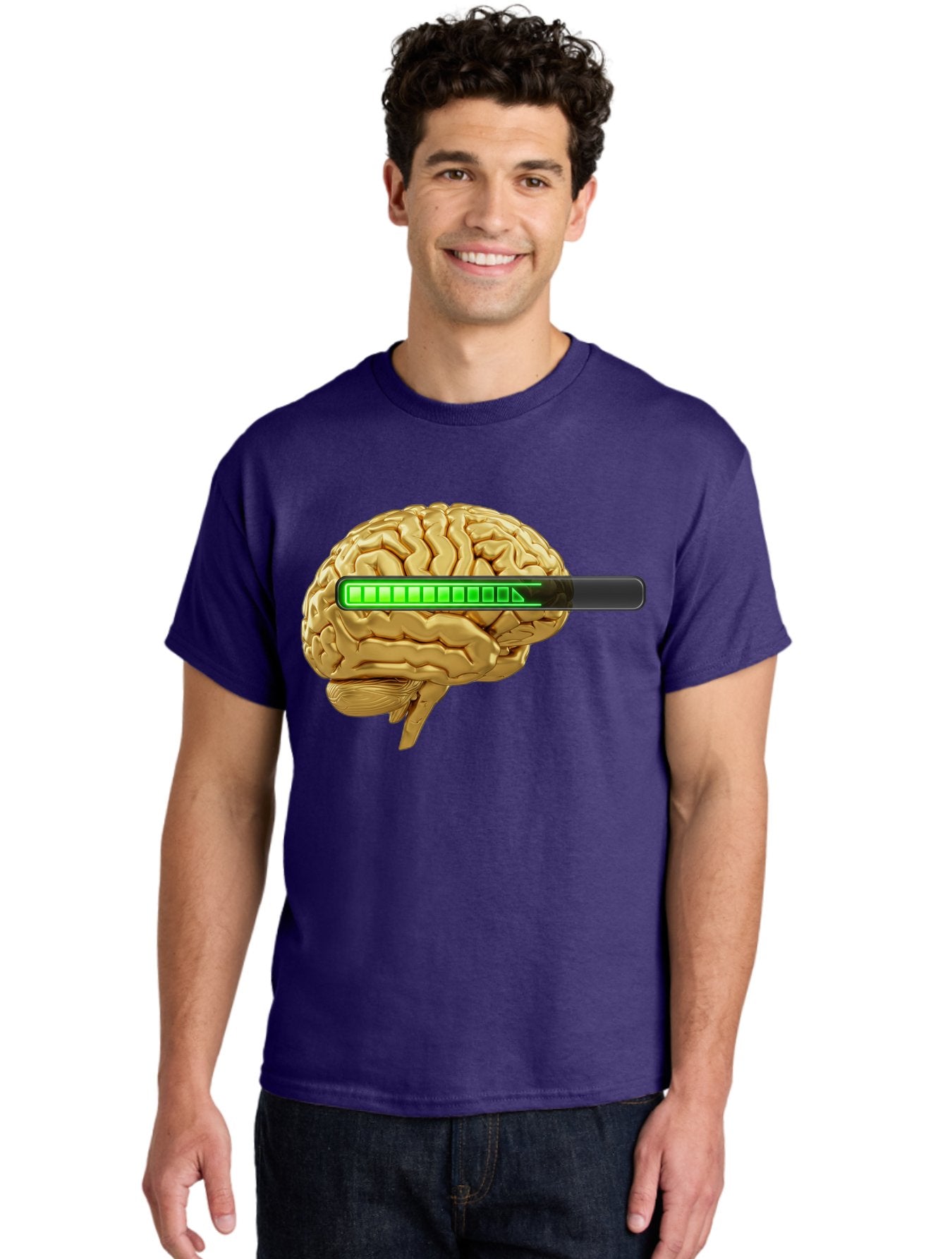 Brain-Battery Men'S Graphic Tee, 100% Cotton, Comfortable Casual Summer Wear, Machine Washable, Human Brain, Charging Battery, Digital Illustration, Green Battery Bar, Cognitive Enhancement, Brain Power, Neuroscience, Futuristic Concept, Baa204 22