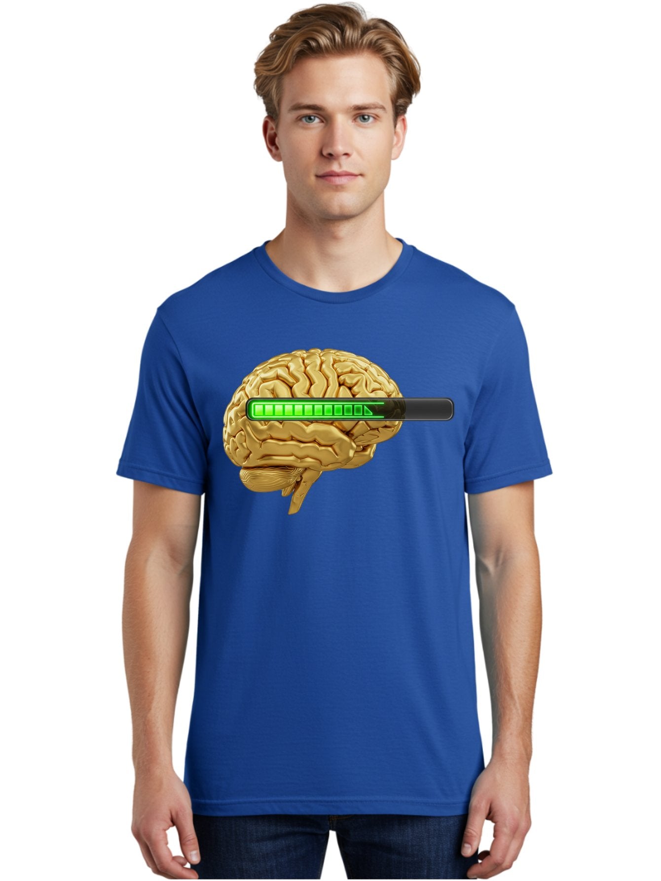 Brain-Battery Men'S Graphic Tee, 100% Cotton, Comfortable Casual Summer Wear, Machine Washable, Human Brain, Charging Battery, Digital Illustration, Green Battery Bar, Cognitive Enhancement, Brain Power, Neuroscience, Futuristic Concept, Baa204 20