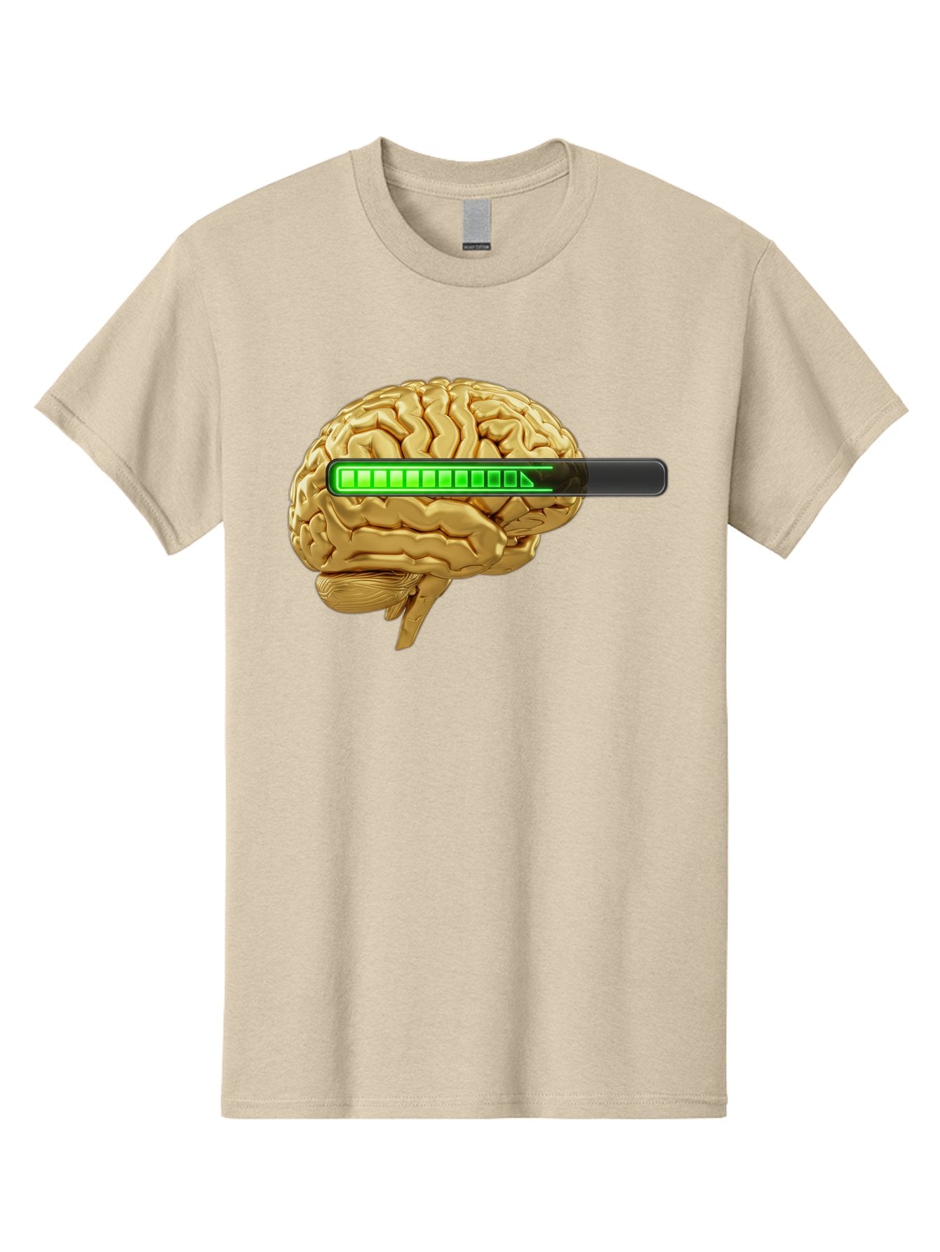 Brain-Battery Men'S Graphic Tee, 100% Cotton, Comfortable Casual Summer Wear, Machine Washable, Human Brain, Charging Battery, Digital Illustration, Green Battery Bar, Cognitive Enhancement, Brain Power, Neuroscience, Futuristic Concept, Baa204