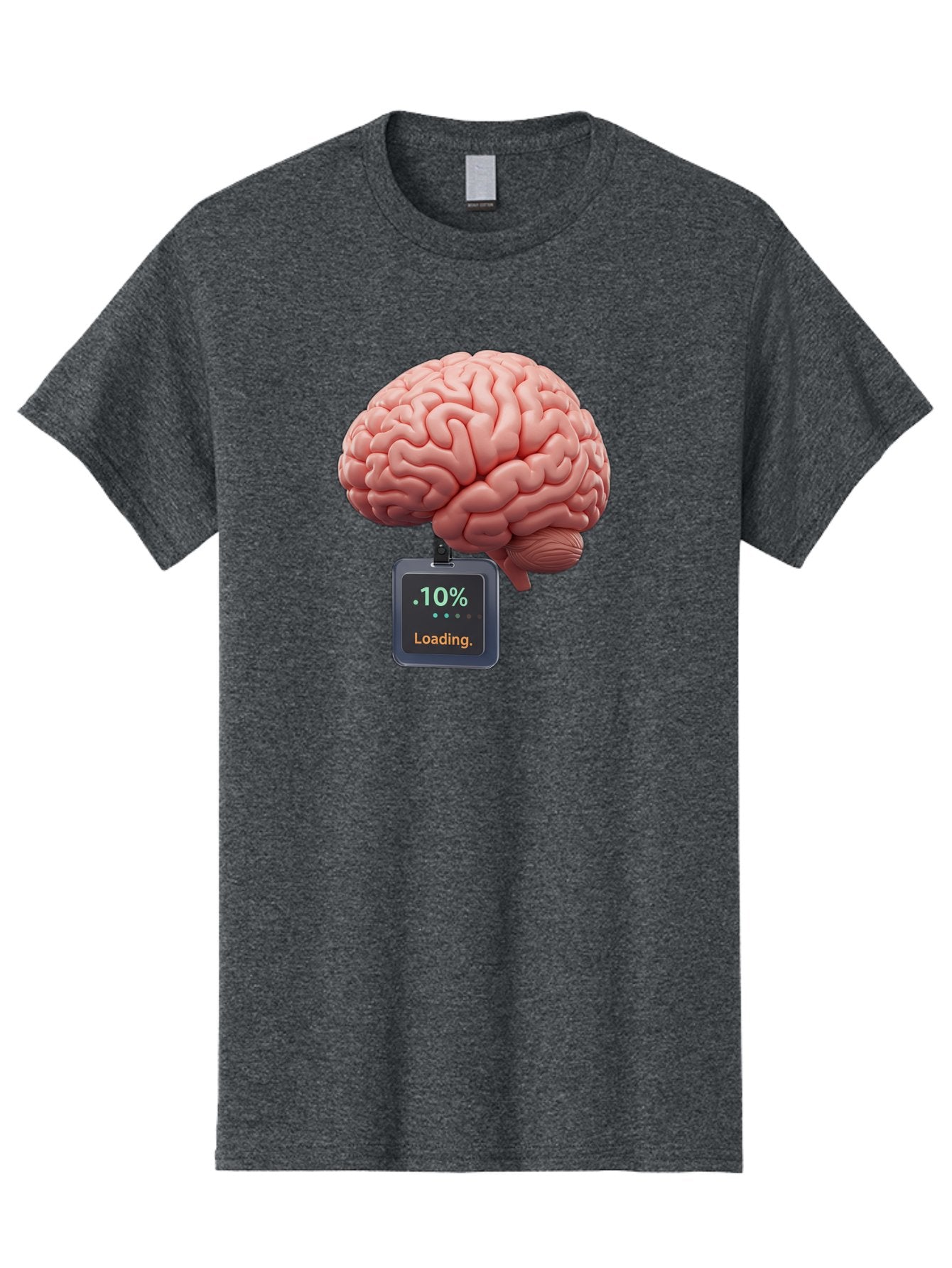 Brain-Charging Men'S Graphic Tee, 100% Cotton, Comfortable Casual Summer Wear, Machine Washable, Human Brain, Digital Loading, 10 Percent, Cognitive Function, Mental Processing, Progress Bar, Brain Power, Neural Activity Baa206