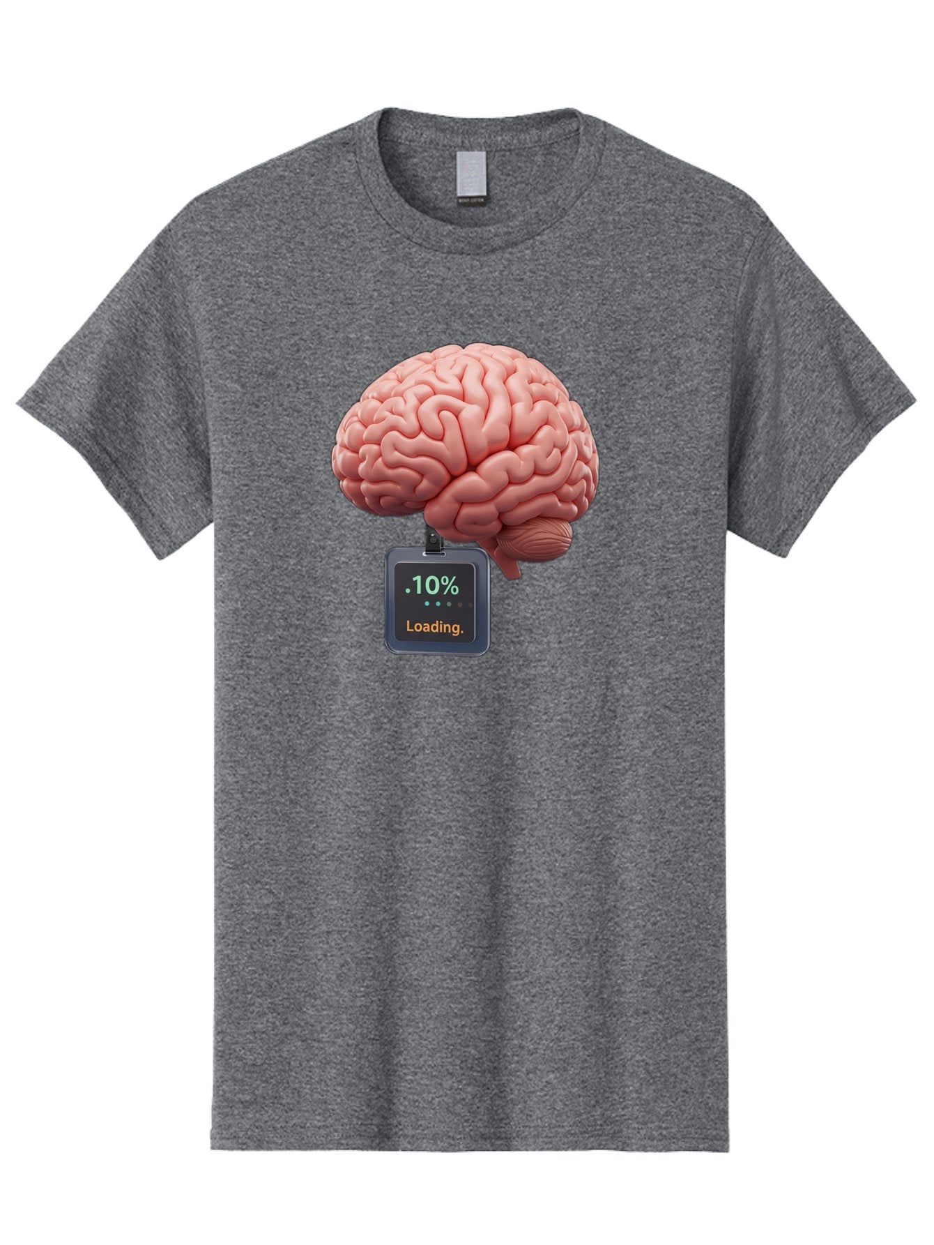 Brain-Charging Men'S Graphic Tee, 100% Cotton, Comfortable Casual Summer Wear, Machine Washable, Human Brain, Digital Loading, 10 Percent, Cognitive Function, Mental Processing, Progress Bar, Brain Power, Neural Activity Baa206 5