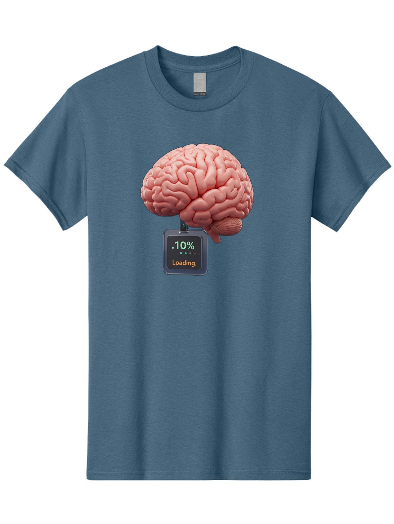 Brain-Charging Men'S Graphic Tee, 100% Cotton, Comfortable Casual Summer Wear, Machine Washable, Human Brain, Digital Loading, 10 Percent, Cognitive Function, Mental Processing, Progress Bar, Brain Power, Neural Activity Baa206