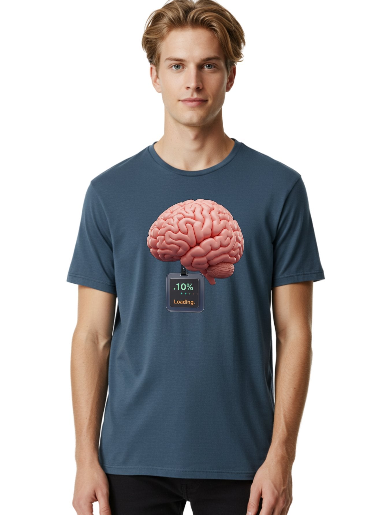 Brain-Charging Men'S Graphic Tee, 100% Cotton, Comfortable Casual Summer Wear, Machine Washable, Human Brain, Digital Loading, 10 Percent, Cognitive Function, Mental Processing, Progress Bar, Brain Power, Neural Activity Baa206 21