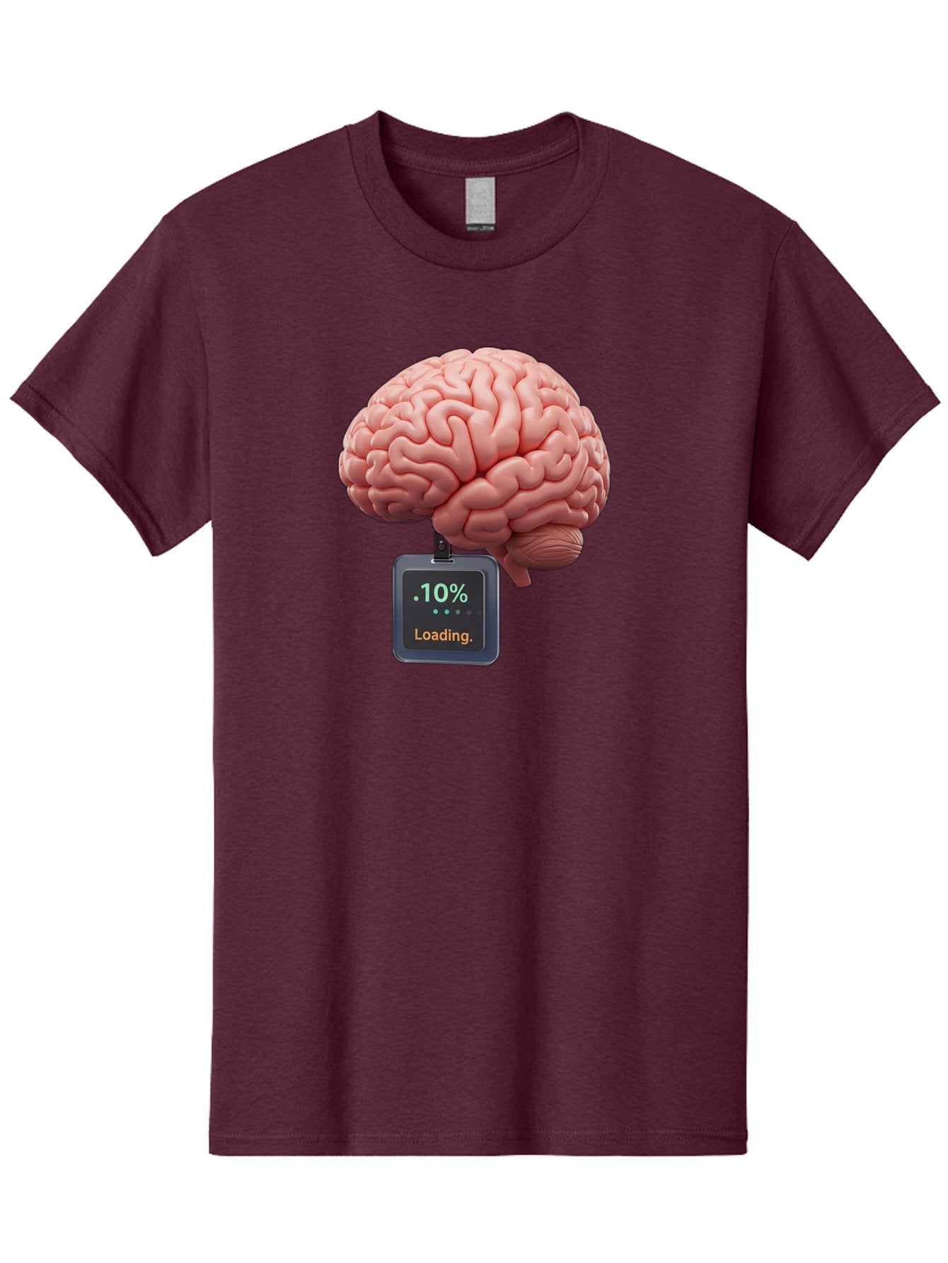 Brain-Charging Men'S Graphic Tee, 100% Cotton, Comfortable Casual Summer Wear, Machine Washable, Human Brain, Digital Loading, 10 Percent, Cognitive Function, Mental Processing, Progress Bar, Brain Power, Neural Activity Baa206 12