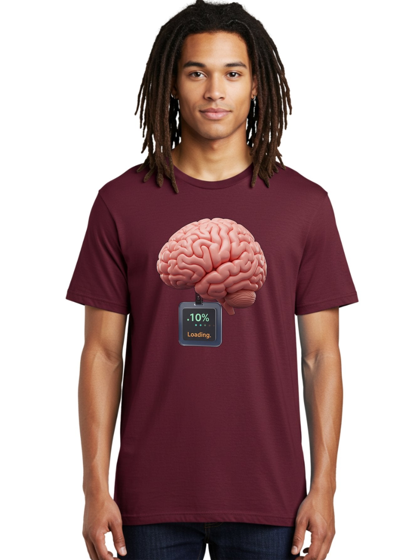 Brain-Charging Men'S Graphic Tee, 100% Cotton, Comfortable Casual Summer Wear, Machine Washable, Human Brain, Digital Loading, 10 Percent, Cognitive Function, Mental Processing, Progress Bar, Brain Power, Neural Activity Baa206 28