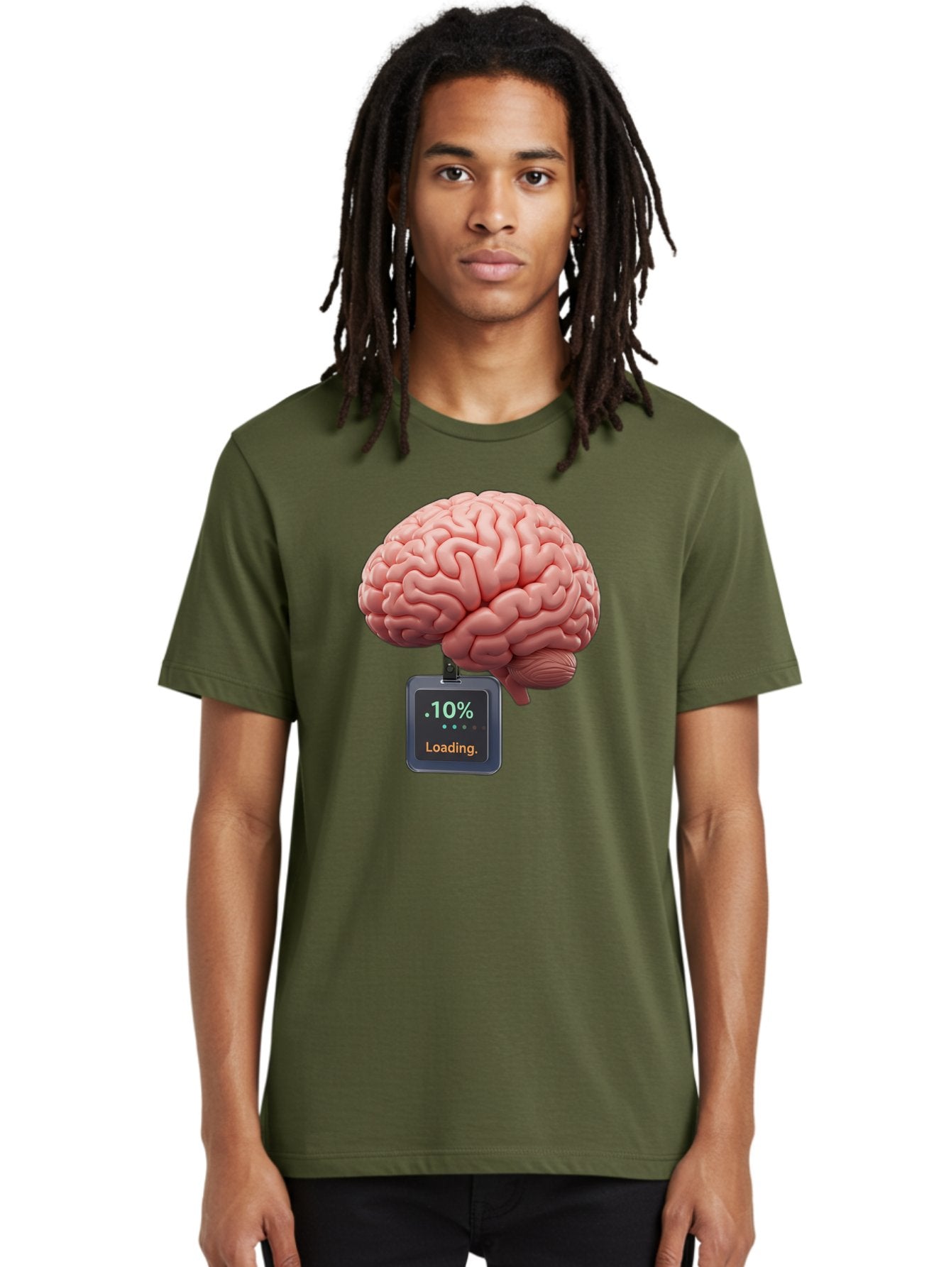 Brain-Charging Men'S Graphic Tee, 100% Cotton, Comfortable Casual Summer Wear, Machine Washable, Human Brain, Digital Loading, 10 Percent, Cognitive Function, Mental Processing, Progress Bar, Brain Power, Neural Activity Baa206 30