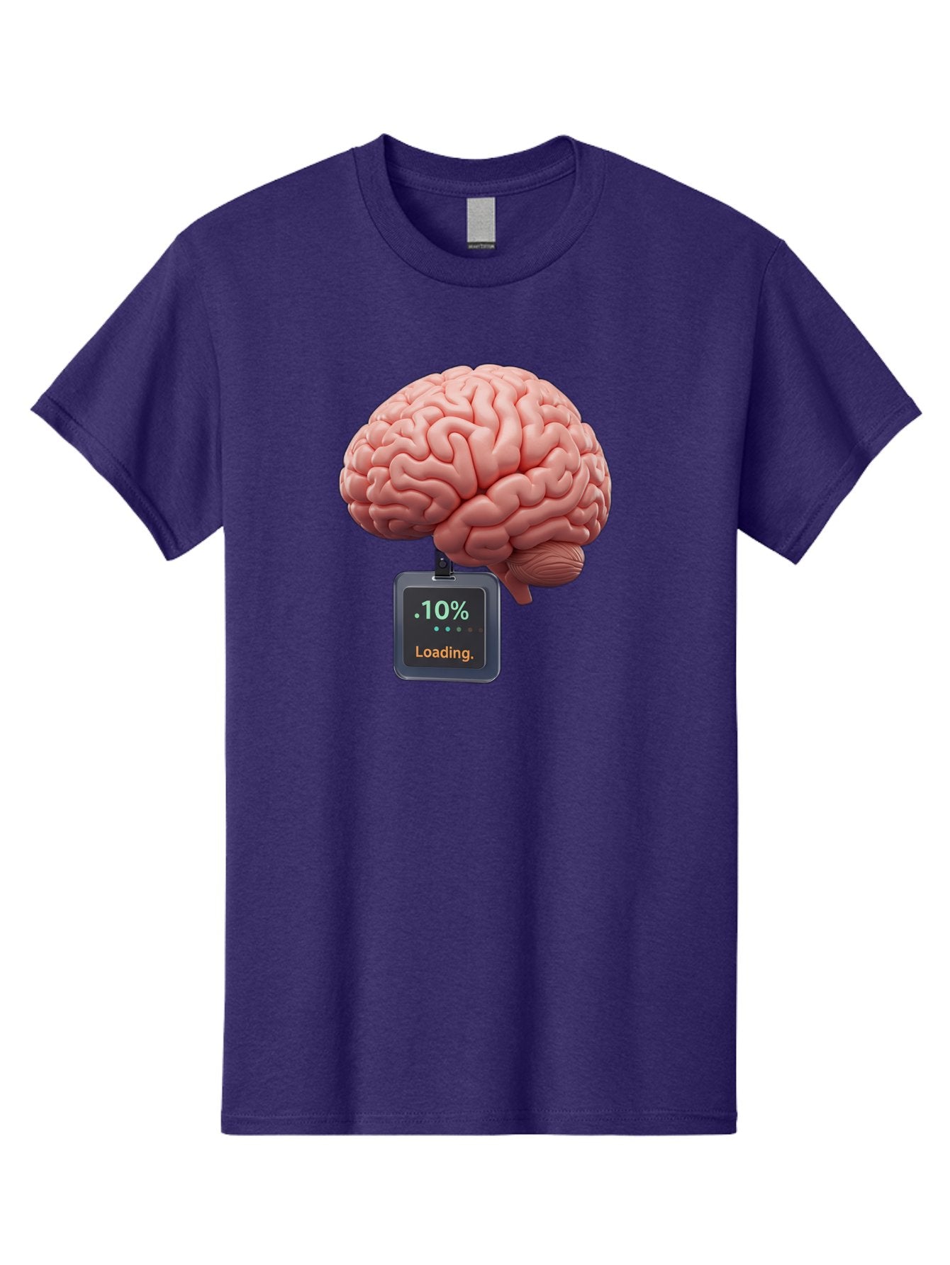 Brain-Charging Men'S Graphic Tee, 100% Cotton, Comfortable Casual Summer Wear, Machine Washable, Human Brain, Digital Loading, 10 Percent, Cognitive Function, Mental Processing, Progress Bar, Brain Power, Neural Activity Baa206 3