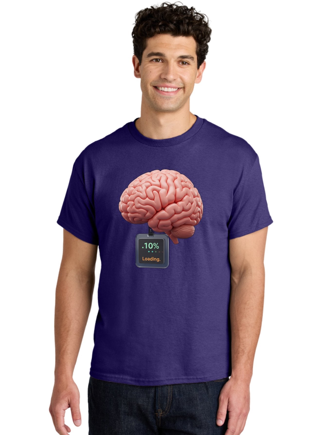 Brain-Charging Men'S Graphic Tee, 100% Cotton, Comfortable Casual Summer Wear, Machine Washable, Human Brain, Digital Loading, 10 Percent, Cognitive Function, Mental Processing, Progress Bar, Brain Power, Neural Activity Baa206 22