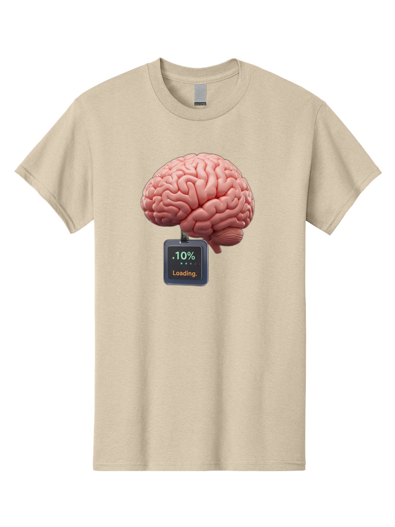 Brain-Charging Men'S Graphic Tee, 100% Cotton, Comfortable Casual Summer Wear, Machine Washable, Human Brain, Digital Loading, 10 Percent, Cognitive Function, Mental Processing, Progress Bar, Brain Power, Neural Activity Baa206 10