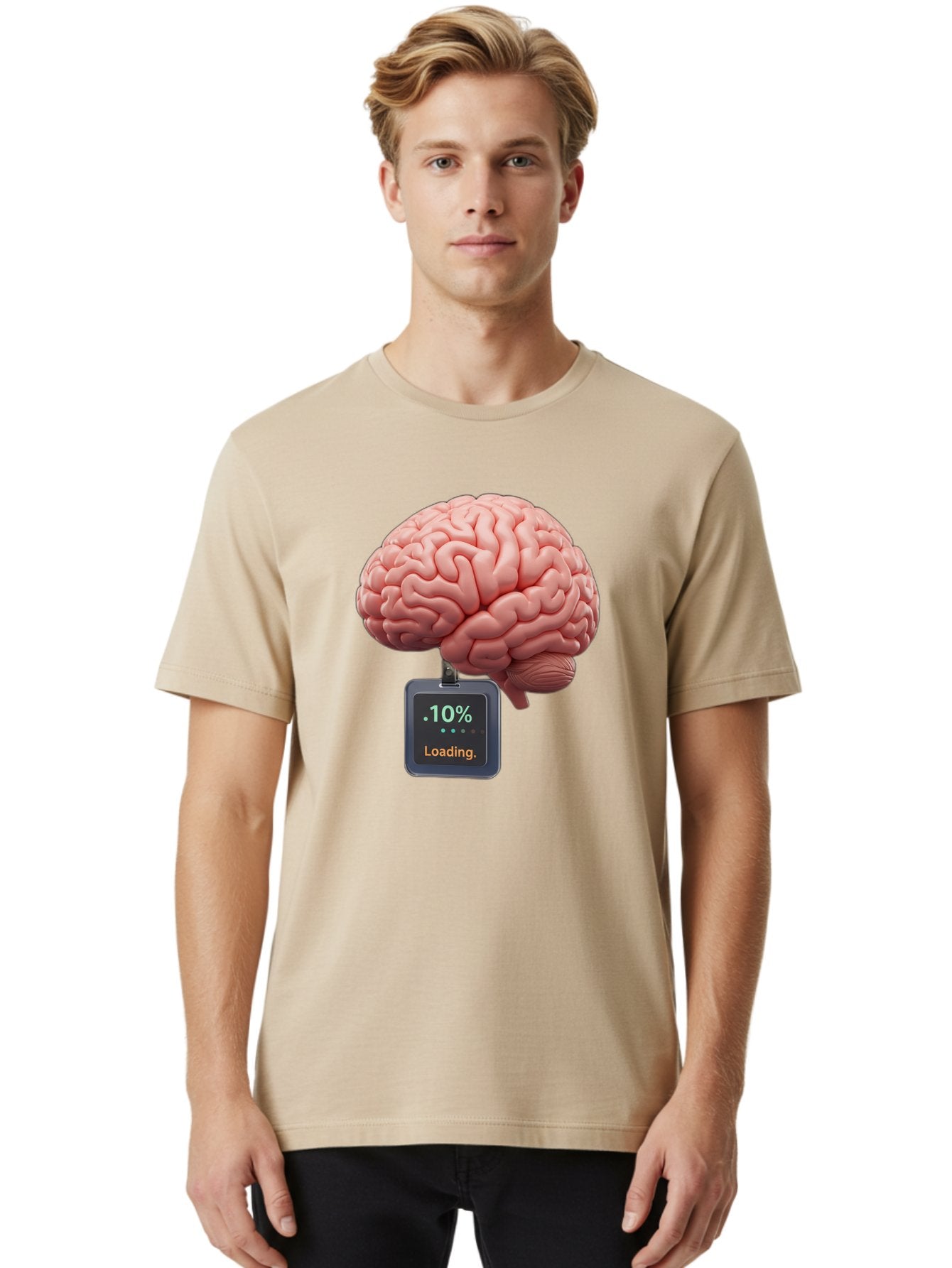 Brain-Charging Men'S Graphic Tee, 100% Cotton, Comfortable Casual Summer Wear, Machine Washable, Human Brain, Digital Loading, 10 Percent, Cognitive Function, Mental Processing, Progress Bar, Brain Power, Neural Activity Baa206 17