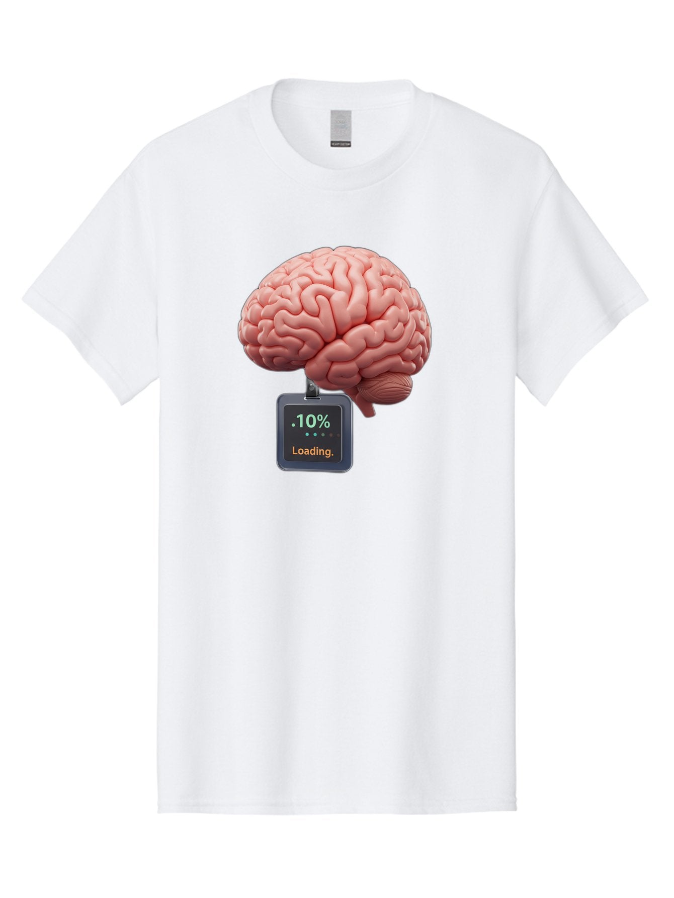 Brain-Charging Men'S Graphic Tee, 100% Cotton, Comfortable Casual Summer Wear, Machine Washable, Human Brain, Digital Loading, 10 Percent, Cognitive Function, Mental Processing, Progress Bar, Brain Power, Neural Activity Baa206 9