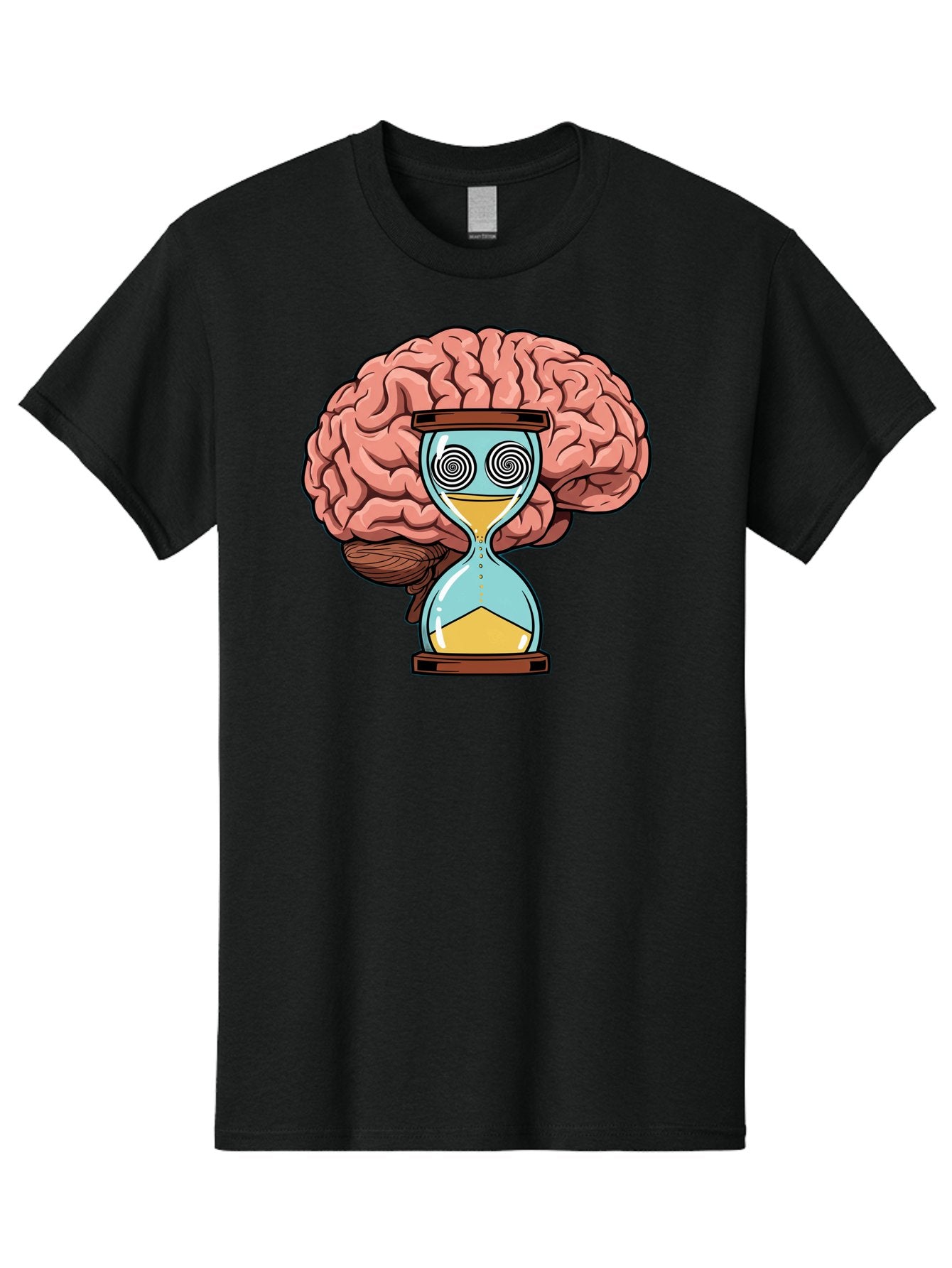 Brain-Hourglass Men'S Graphic Tee, 100% Cotton, Comfortable Casual Summer Wear, Machine Washable, Hourglass With Brain, Time Management, Productivity, Cognitive Function, Mental Clarity, Spiral Eyes, Sand Timer, Creative Thinking Baa208 9