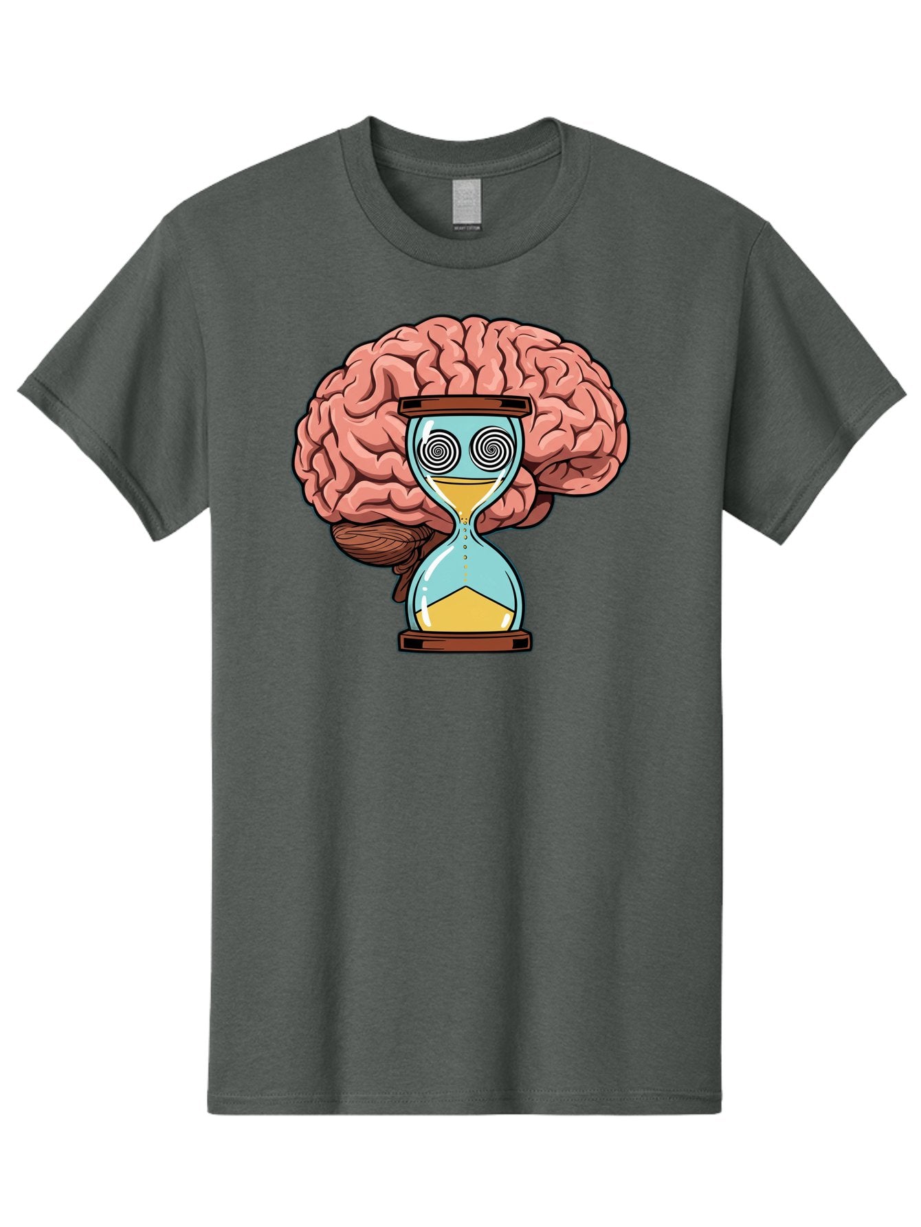 Brain-Hourglass Men'S Graphic Tee, 100% Cotton, Comfortable Casual Summer Wear, Machine Washable, Hourglass With Brain, Time Management, Productivity, Cognitive Function, Mental Clarity, Spiral Eyes, Sand Timer, Creative Thinking Baa208 11