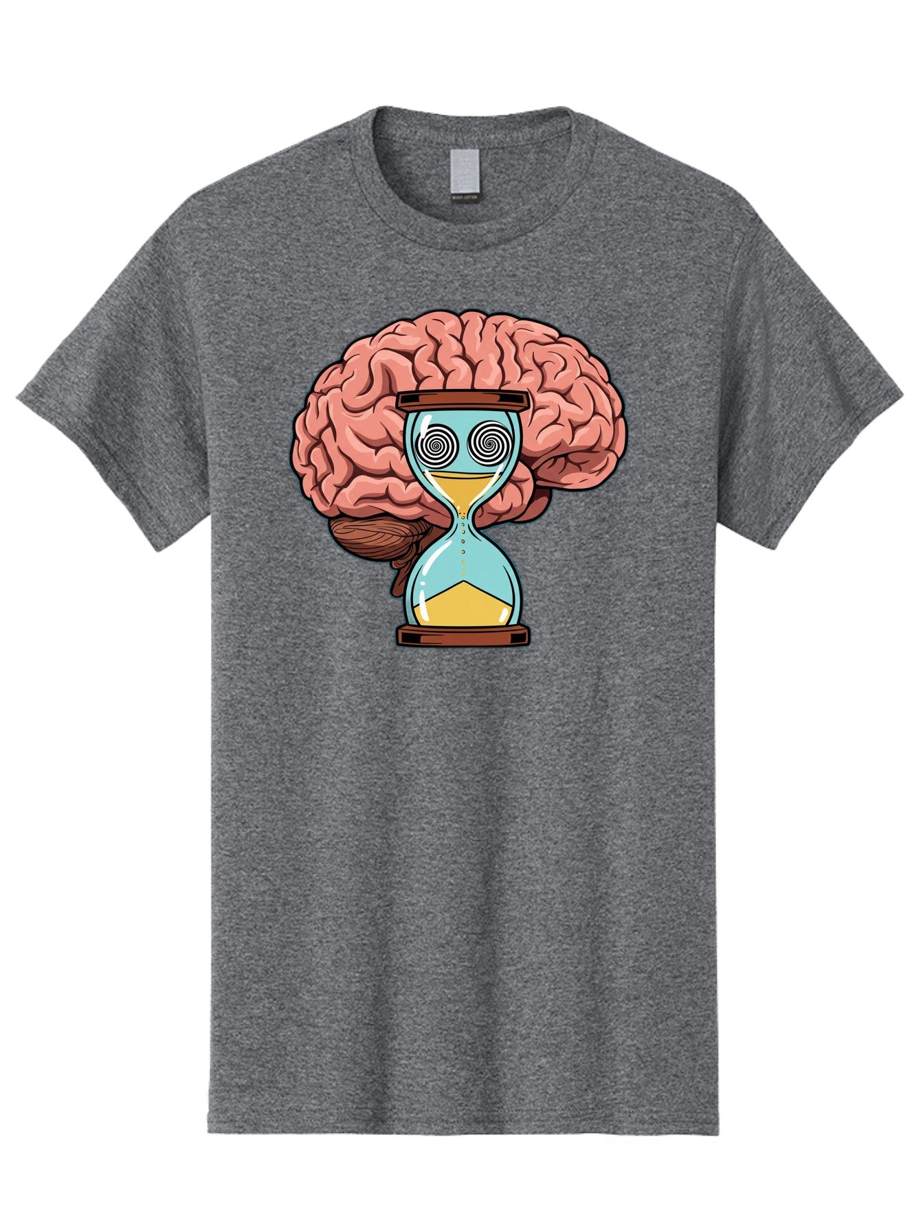 Brain-Hourglass Men'S Graphic Tee, 100% Cotton, Comfortable Casual Summer Wear, Machine Washable, Hourglass With Brain, Time Management, Productivity, Cognitive Function, Mental Clarity, Spiral Eyes, Sand Timer, Creative Thinking Baa208