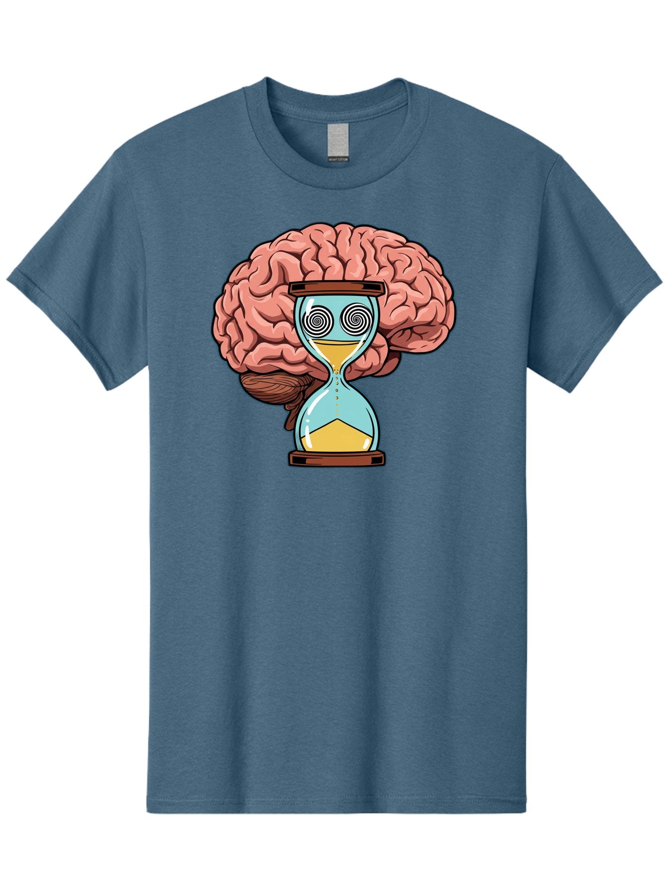 Brain-Hourglass Men'S Graphic Tee, 100% Cotton, Comfortable Casual Summer Wear, Machine Washable, Hourglass With Brain, Time Management, Productivity, Cognitive Function, Mental Clarity, Spiral Eyes, Sand Timer, Creative Thinking Baa208 6