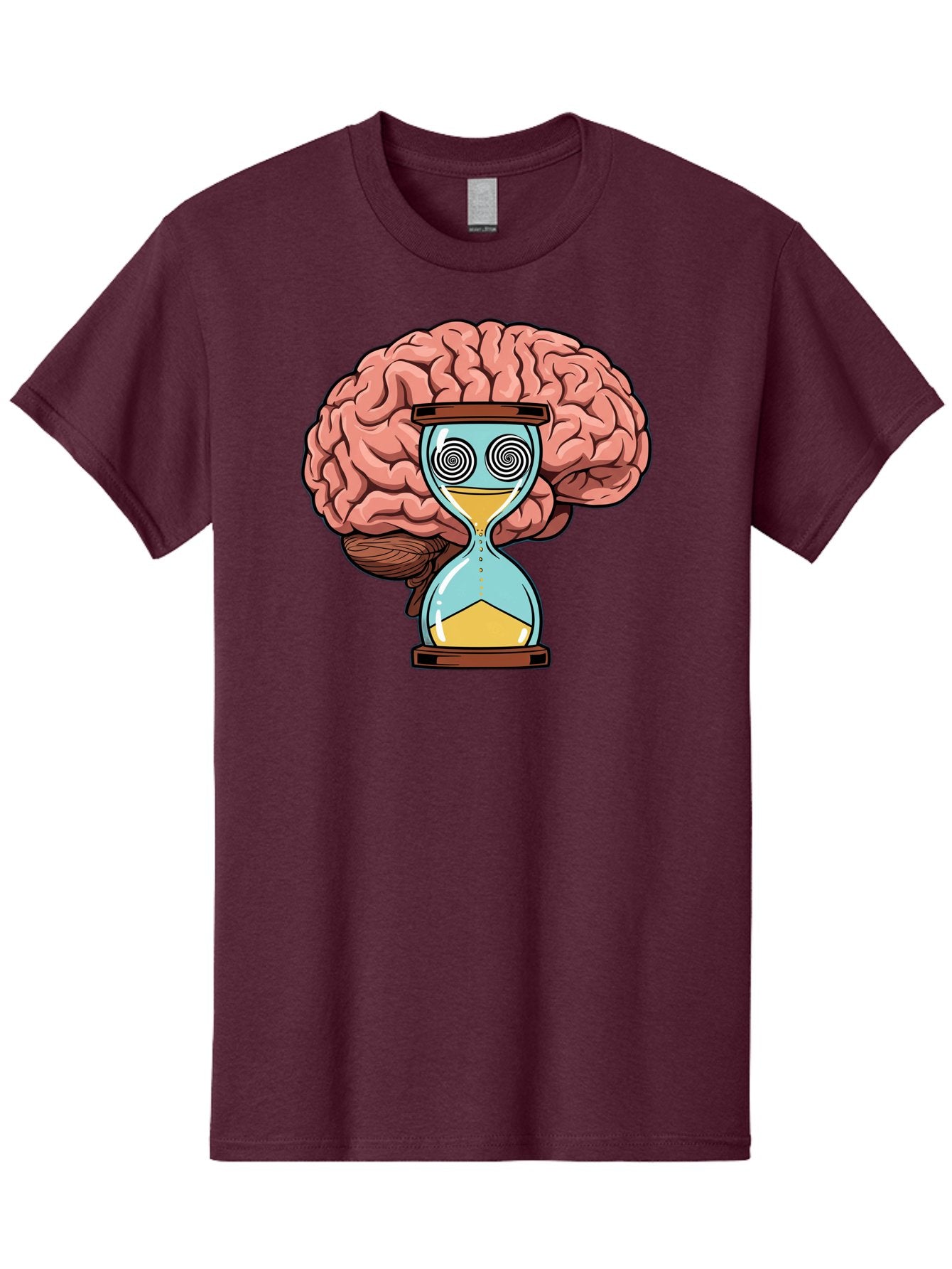 Brain-Hourglass Men'S Graphic Tee, 100% Cotton, Comfortable Casual Summer Wear, Machine Washable, Hourglass With Brain, Time Management, Productivity, Cognitive Function, Mental Clarity, Spiral Eyes, Sand Timer, Creative Thinking Baa208 10