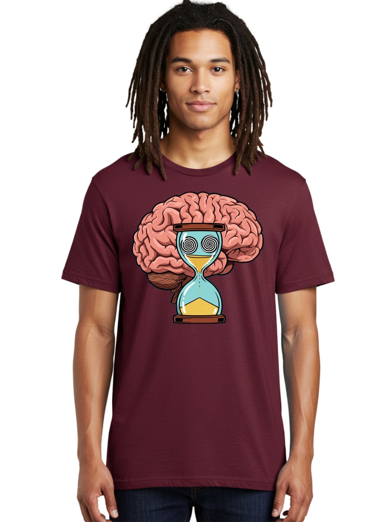 Brain-Hourglass Men'S Graphic Tee, 100% Cotton, Comfortable Casual Summer Wear, Machine Washable, Hourglass With Brain, Time Management, Productivity, Cognitive Function, Mental Clarity, Spiral Eyes, Sand Timer, Creative Thinking Baa208 17