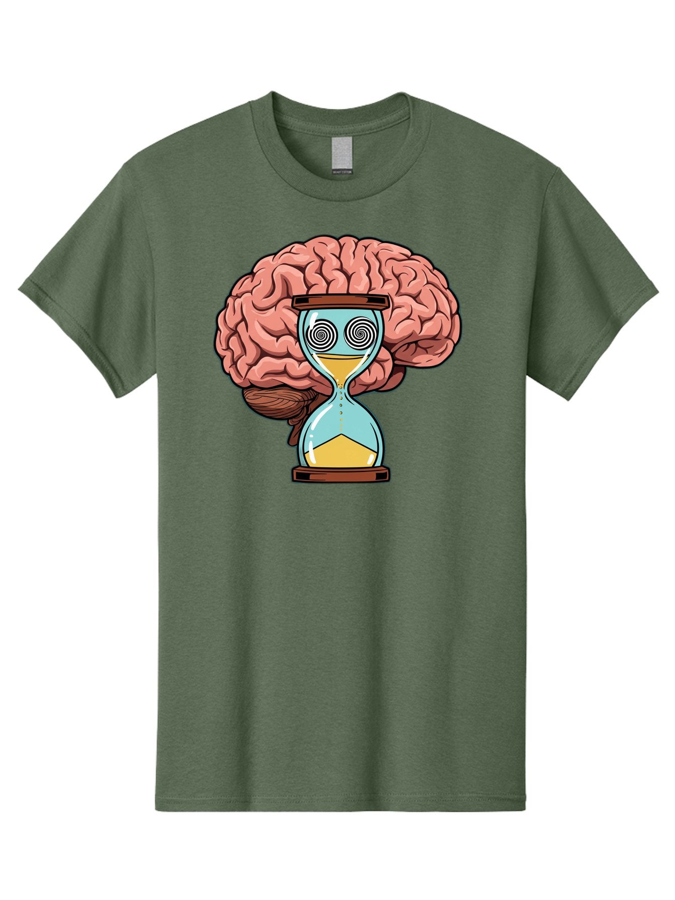 Brain-Hourglass Men'S Graphic Tee, 100% Cotton, Comfortable Casual Summer Wear, Machine Washable, Hourglass With Brain, Time Management, Productivity, Cognitive Function, Mental Clarity, Spiral Eyes, Sand Timer, Creative Thinking Baa208 12
