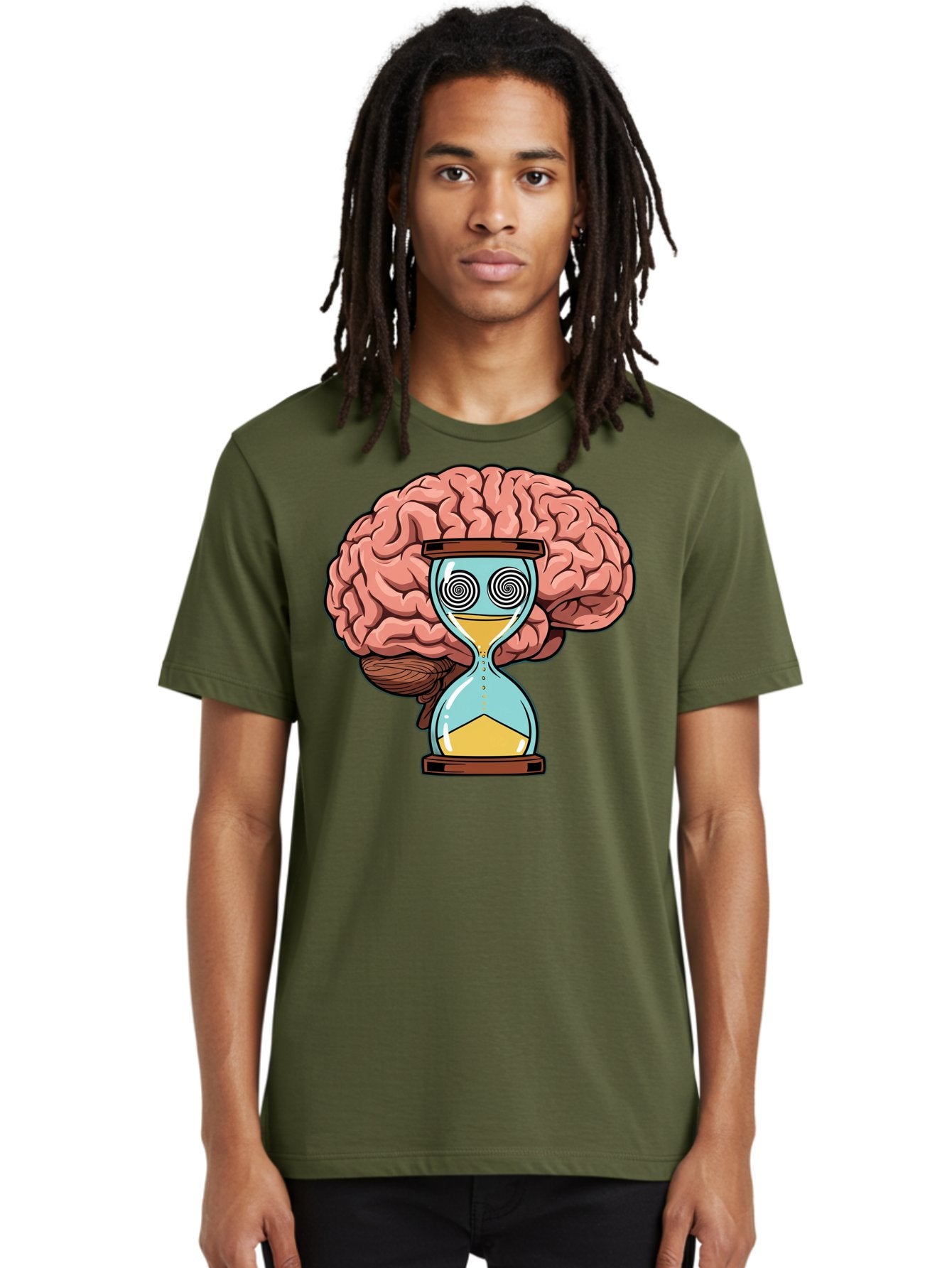 Brain-Hourglass Men'S Graphic Tee, 100% Cotton, Comfortable Casual Summer Wear, Machine Washable, Hourglass With Brain, Time Management, Productivity, Cognitive Function, Mental Clarity, Spiral Eyes, Sand Timer, Creative Thinking Baa208 28