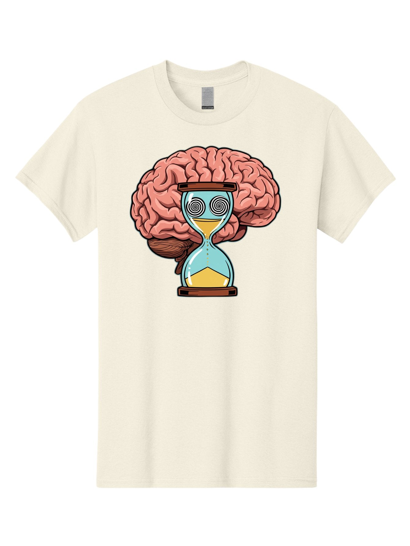 Brain-Hourglass Men'S Graphic Tee, 100% Cotton, Comfortable Casual Summer Wear, Machine Washable, Hourglass With Brain, Time Management, Productivity, Cognitive Function, Mental Clarity, Spiral Eyes, Sand Timer, Creative Thinking Baa208