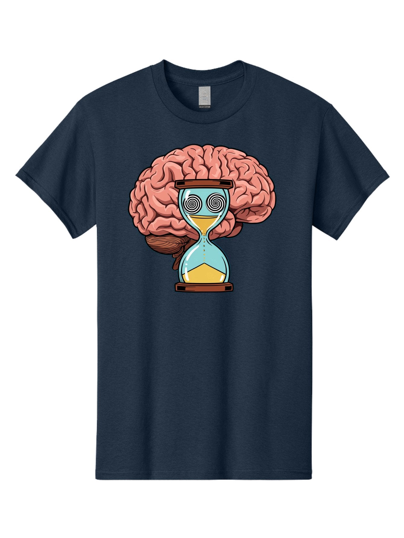 Brain-Hourglass Men'S Graphic Tee, 100% Cotton, Comfortable Casual Summer Wear, Machine Washable, Hourglass With Brain, Time Management, Productivity, Cognitive Function, Mental Clarity, Spiral Eyes, Sand Timer, Creative Thinking Baa208 8