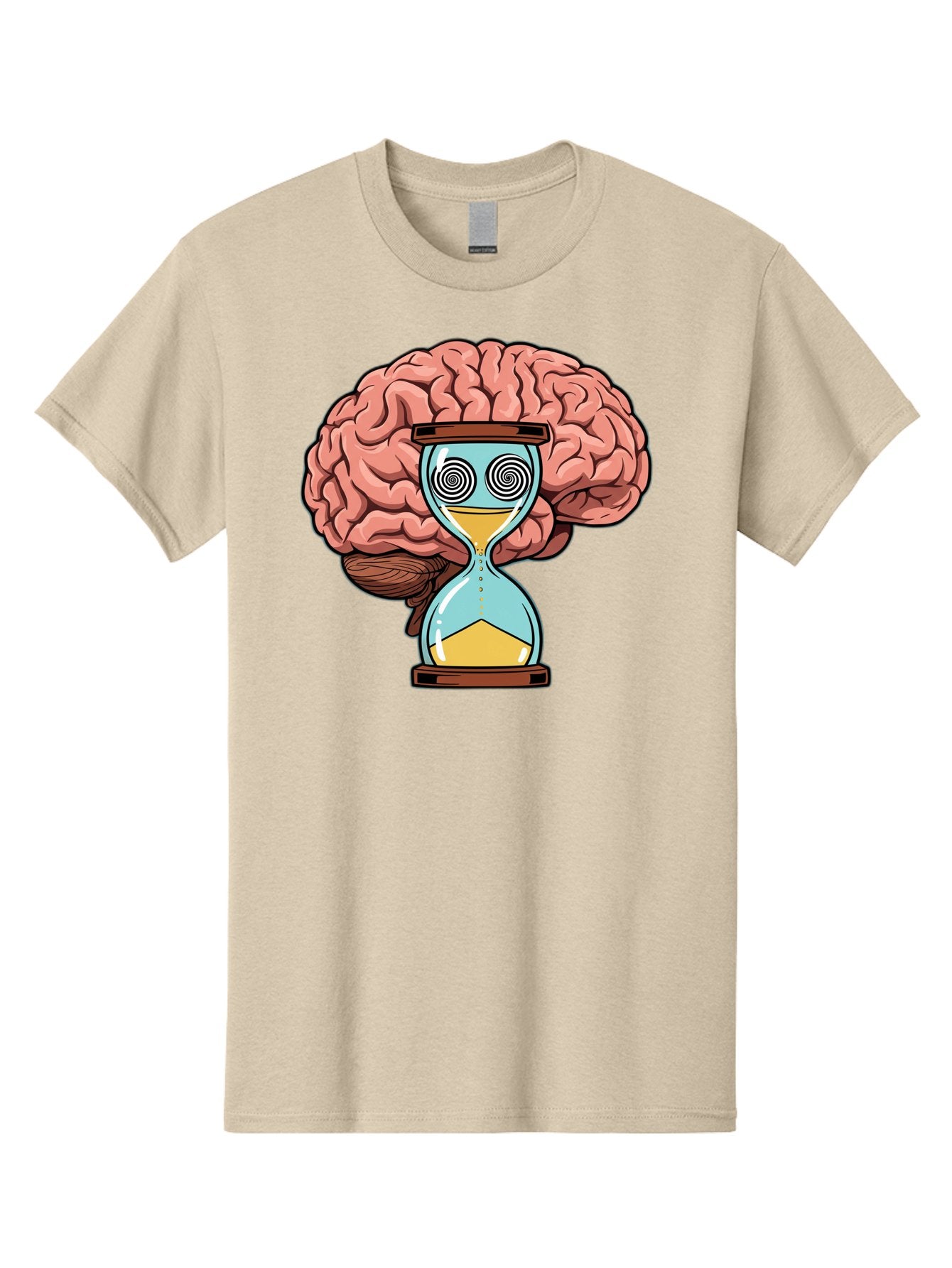 Brain-Hourglass Men'S Graphic Tee, 100% Cotton, Comfortable Casual Summer Wear, Machine Washable, Hourglass With Brain, Time Management, Productivity, Cognitive Function, Mental Clarity, Spiral Eyes, Sand Timer, Creative Thinking Baa208 14