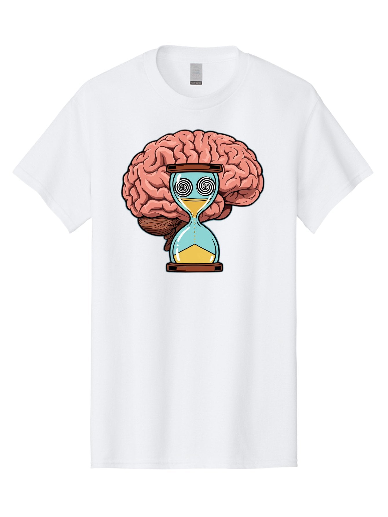 Brain-Hourglass Men'S Graphic Tee, 100% Cotton, Comfortable Casual Summer Wear, Machine Washable, Hourglass With Brain, Time Management, Productivity, Cognitive Function, Mental Clarity, Spiral Eyes, Sand Timer, Creative Thinking Baa208 3