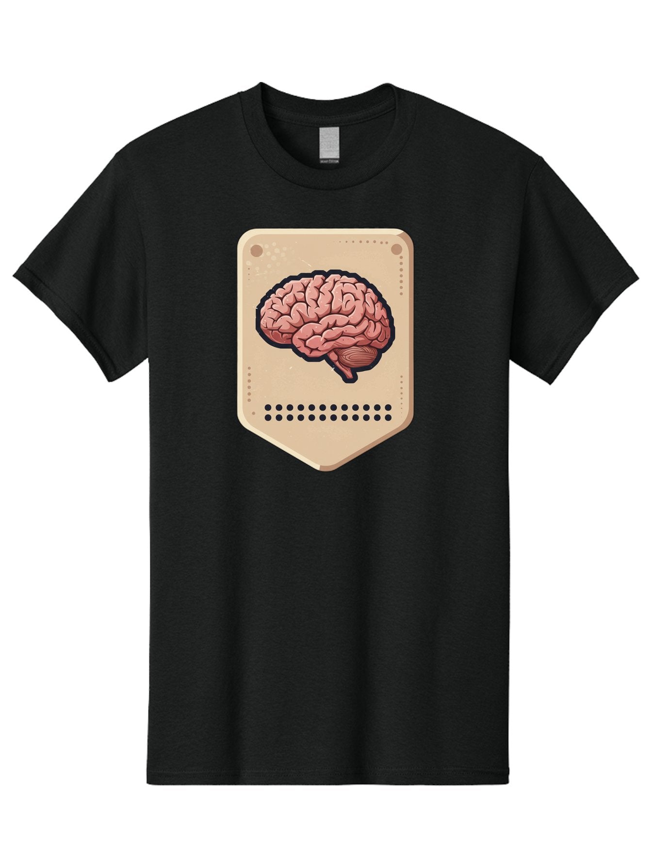 Brain-Icon-1 Men'S Graphic Tee, 100% Cotton, Comfortable Casual Summer Wear, Machine Washable, Human Brain Illustration, Pinkish-Red Brain, Black Outline, Beige Background, Perforated Edge, Small Holes, Brain Anatomy, Cognitive Function, Baa209 9