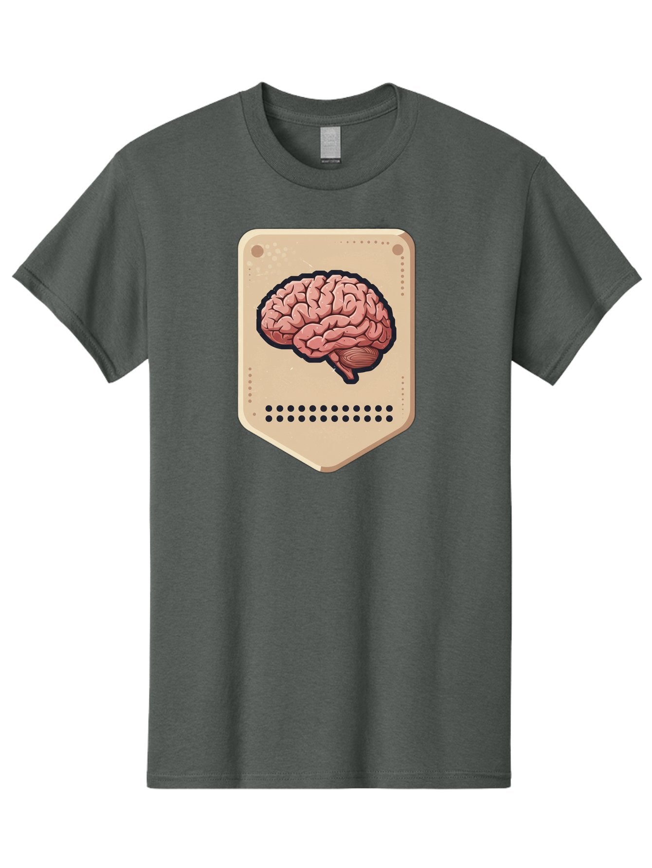Brain-Icon-1 Men'S Graphic Tee, 100% Cotton, Comfortable Casual Summer Wear, Machine Washable, Human Brain Illustration, Pinkish-Red Brain, Black Outline, Beige Background, Perforated Edge, Small Holes, Brain Anatomy, Cognitive Function, Baa209 15