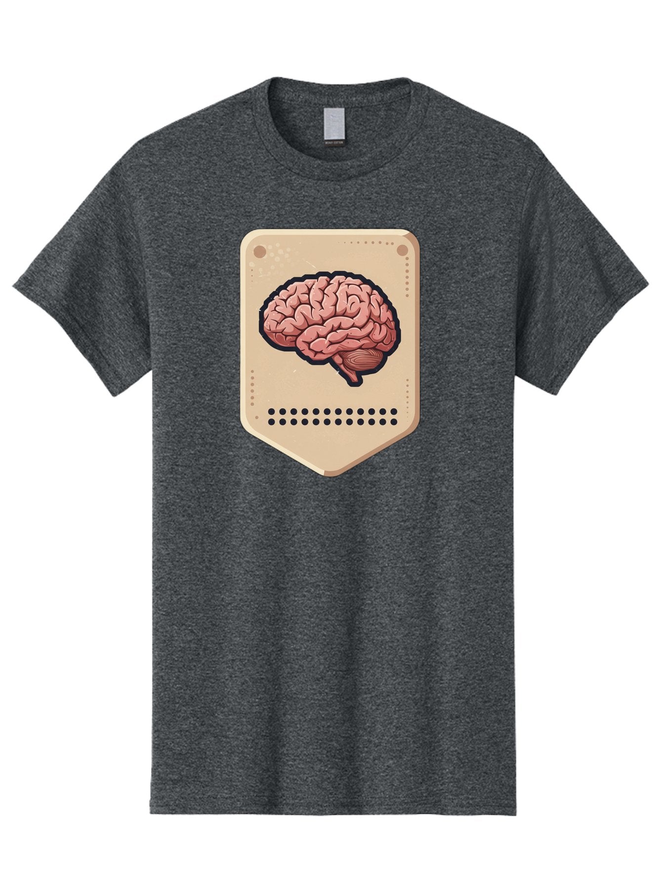 Brain-Icon-1 Men'S Graphic Tee, 100% Cotton, Comfortable Casual Summer Wear, Machine Washable, Human Brain Illustration, Pinkish-Red Brain, Black Outline, Beige Background, Perforated Edge, Small Holes, Brain Anatomy, Cognitive Function, Baa209 7